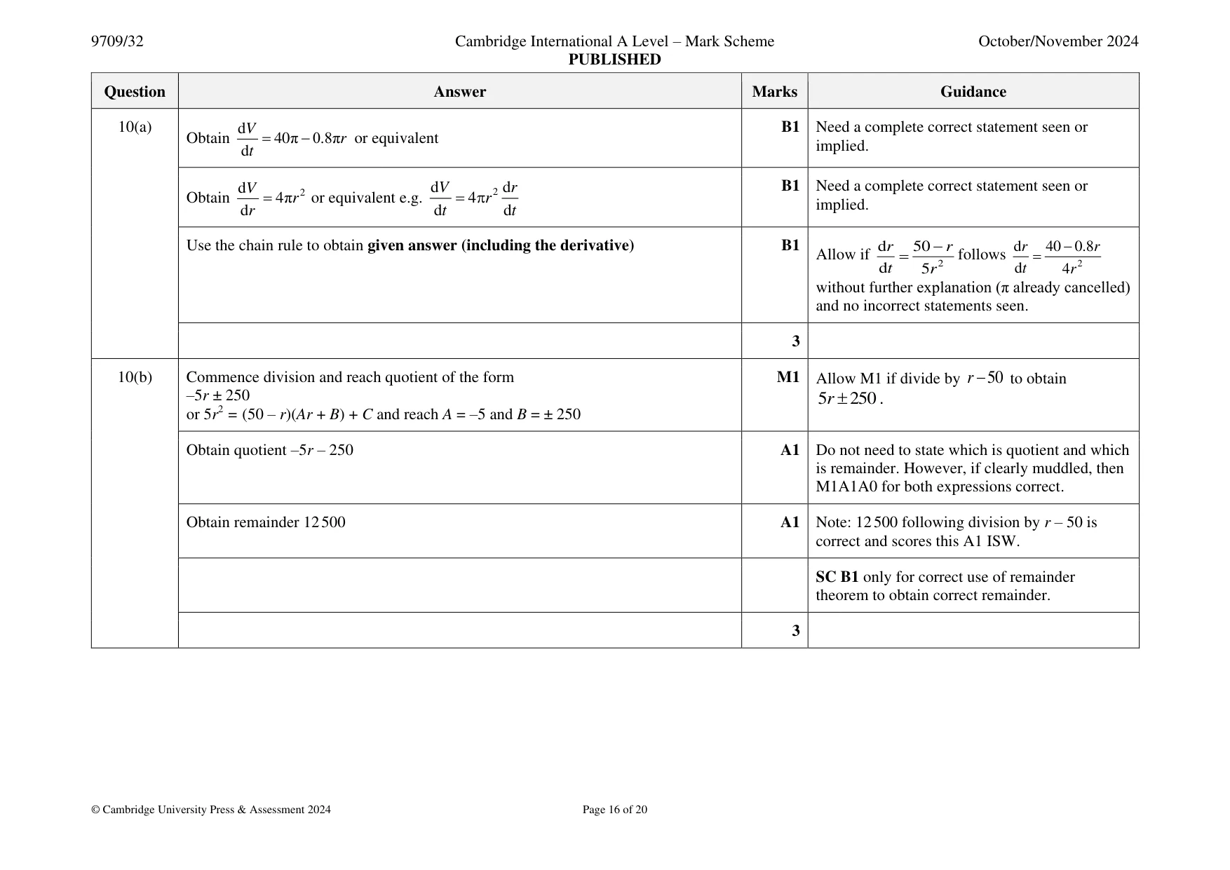 Mark scheme, page 16 of 20