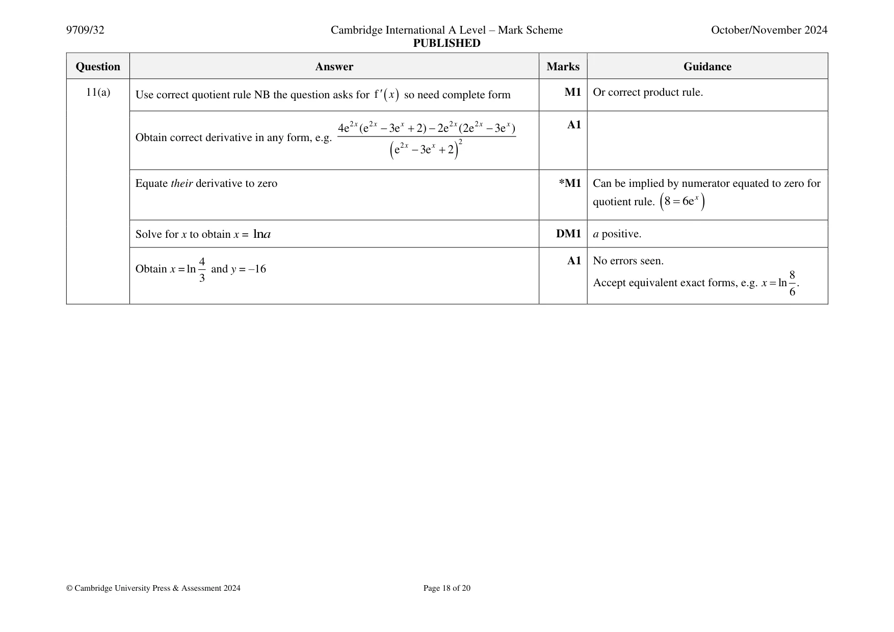 Mark scheme, page 18 of 20