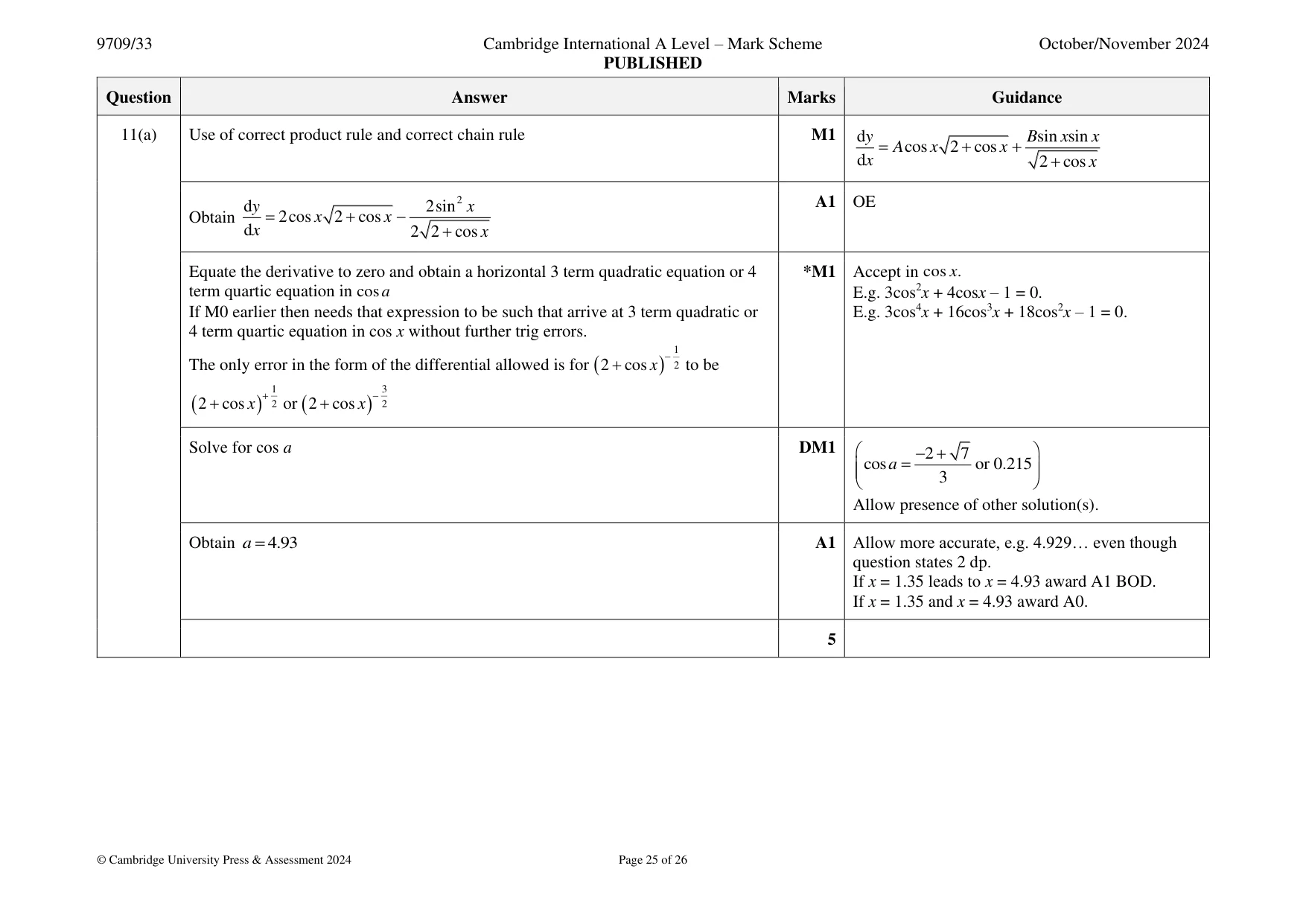 Mark scheme, page 25 of 26