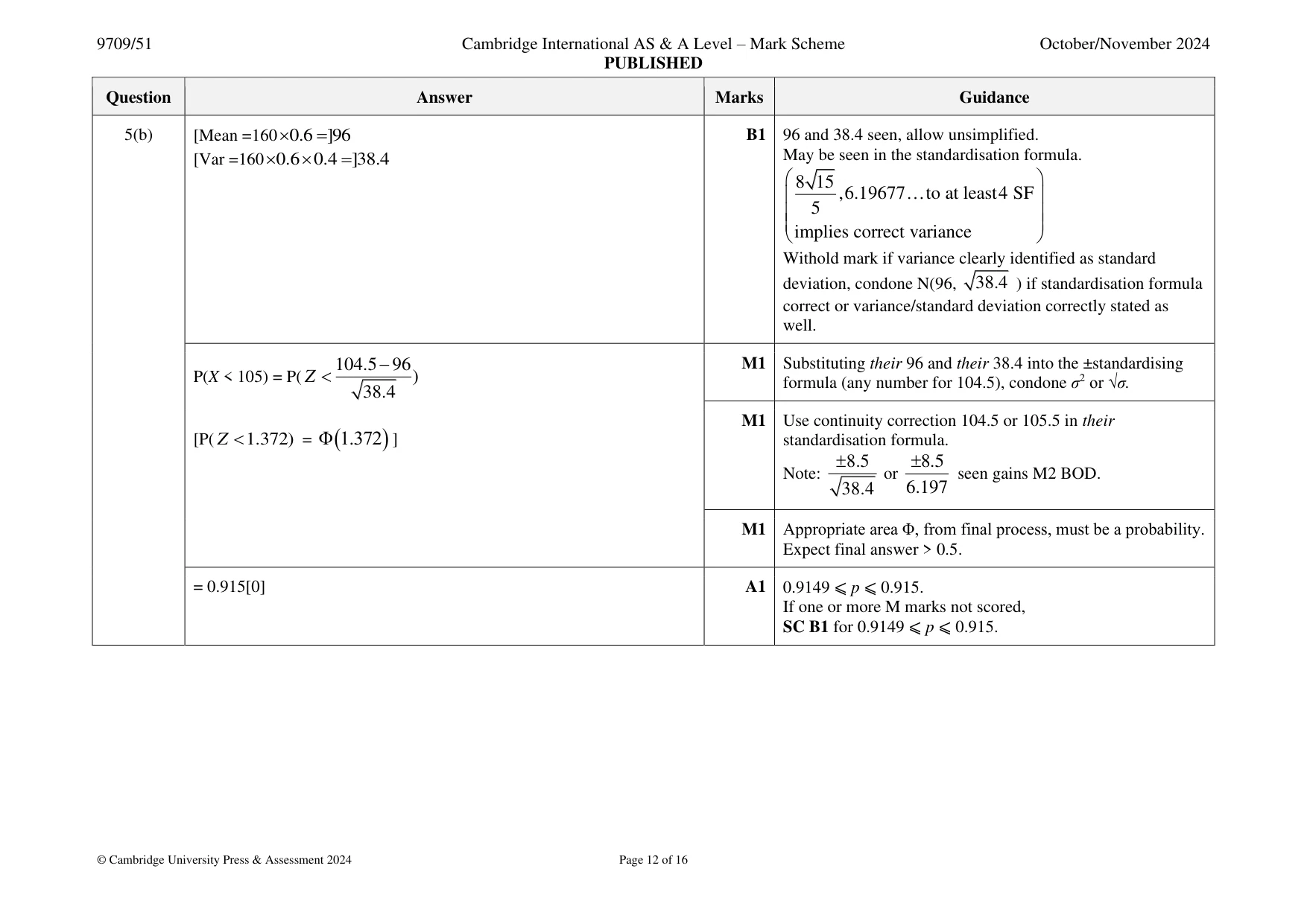 Mark scheme, page 12 of 16