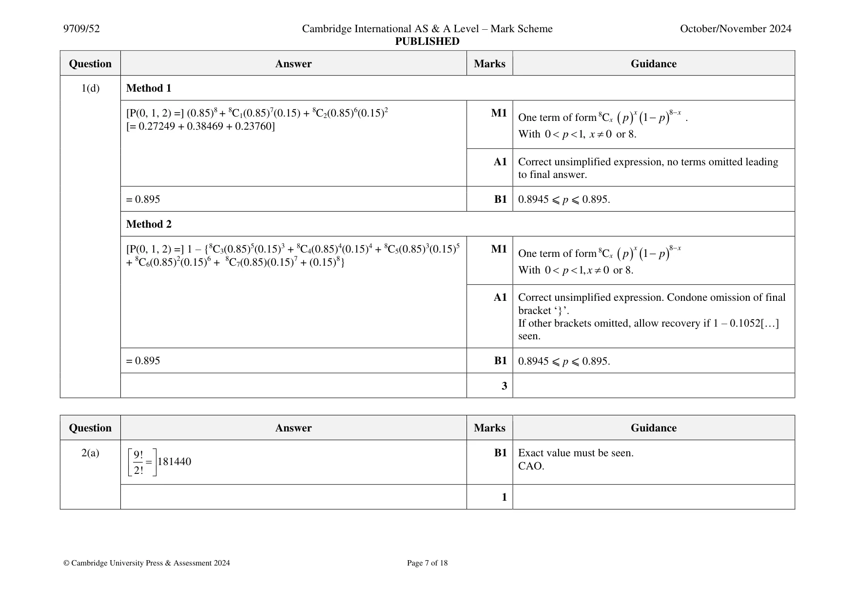 Mark scheme, page 7 of 18