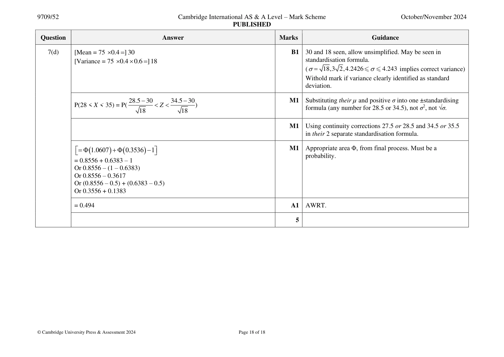 Mark scheme, page 18 of 18