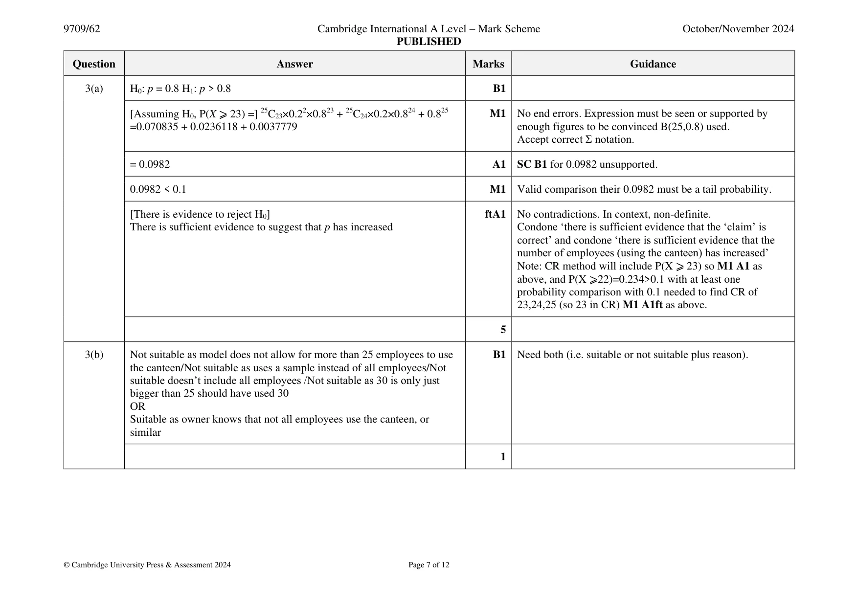 Mark scheme, page 7 of 12