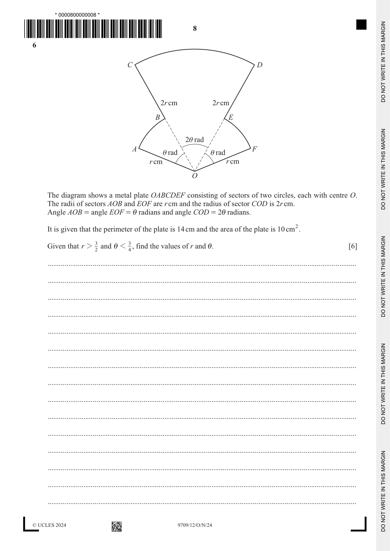 Cambridge A Level Mathematics 9709 2024 Oct/Nov Paper 1 · Variant 2 question paper, page 8 of 20