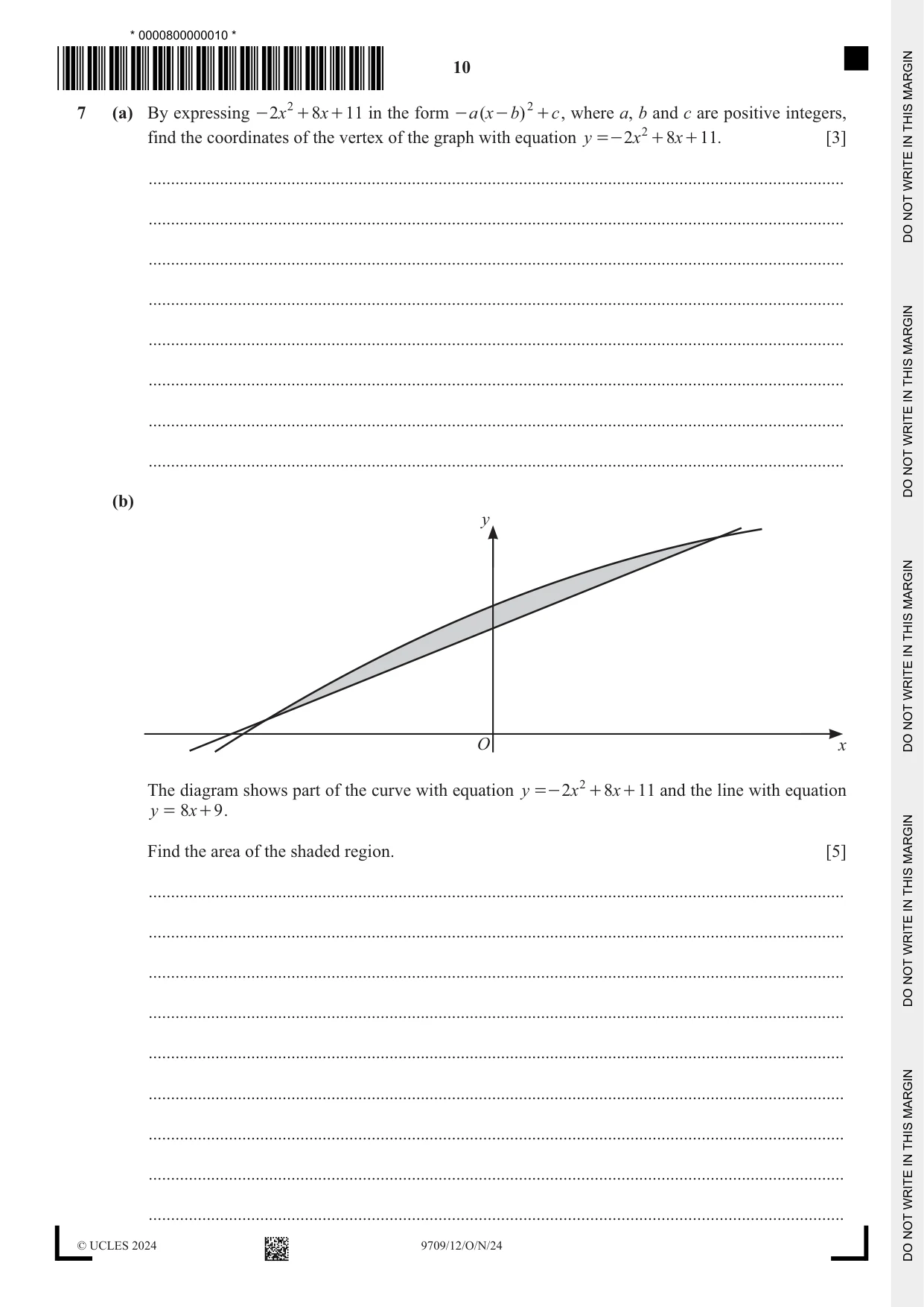 Cambridge A Level Mathematics 9709 2024 Oct/Nov Paper 1 · Variant 2 question paper, page 10 of 20