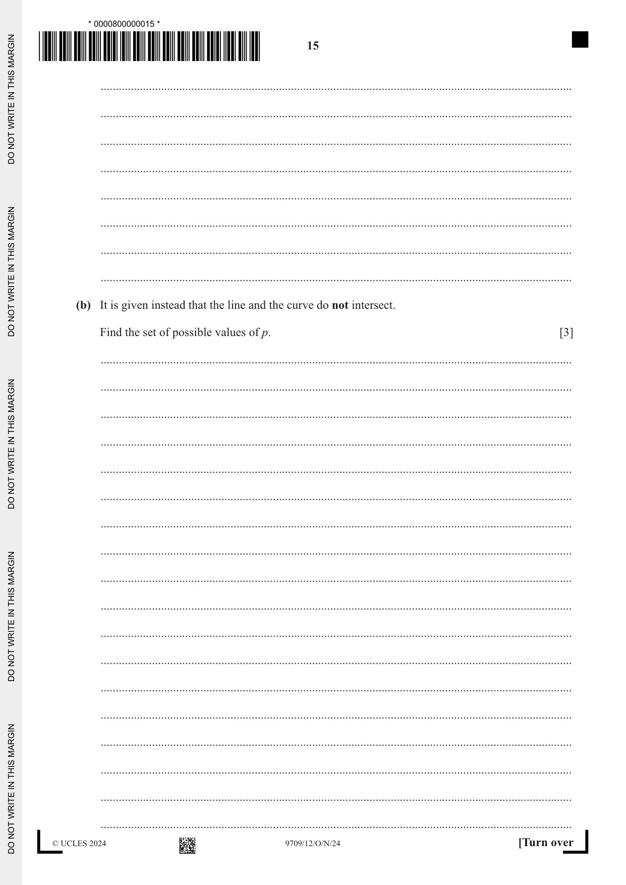 Cambridge A Level Mathematics 9709 2024 Oct/Nov Paper 1 · Variant 2 question paper, page 15 of 20