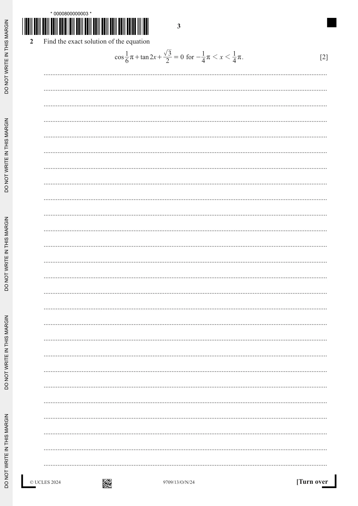 Cambridge A Level Mathematics 9709 2024 Oct/Nov Paper 1 · Variant 3 question paper, page 3 of 20