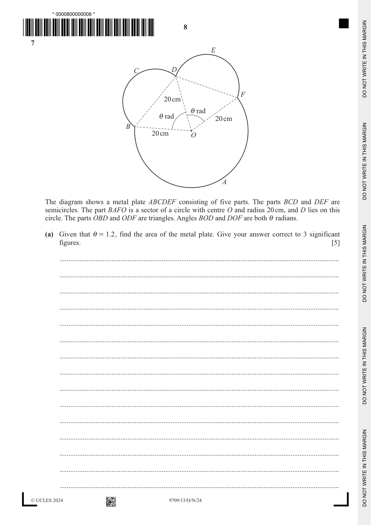 Cambridge A Level Mathematics 9709 2024 Oct/Nov Paper 1 · Variant 3 question paper, page 8 of 20