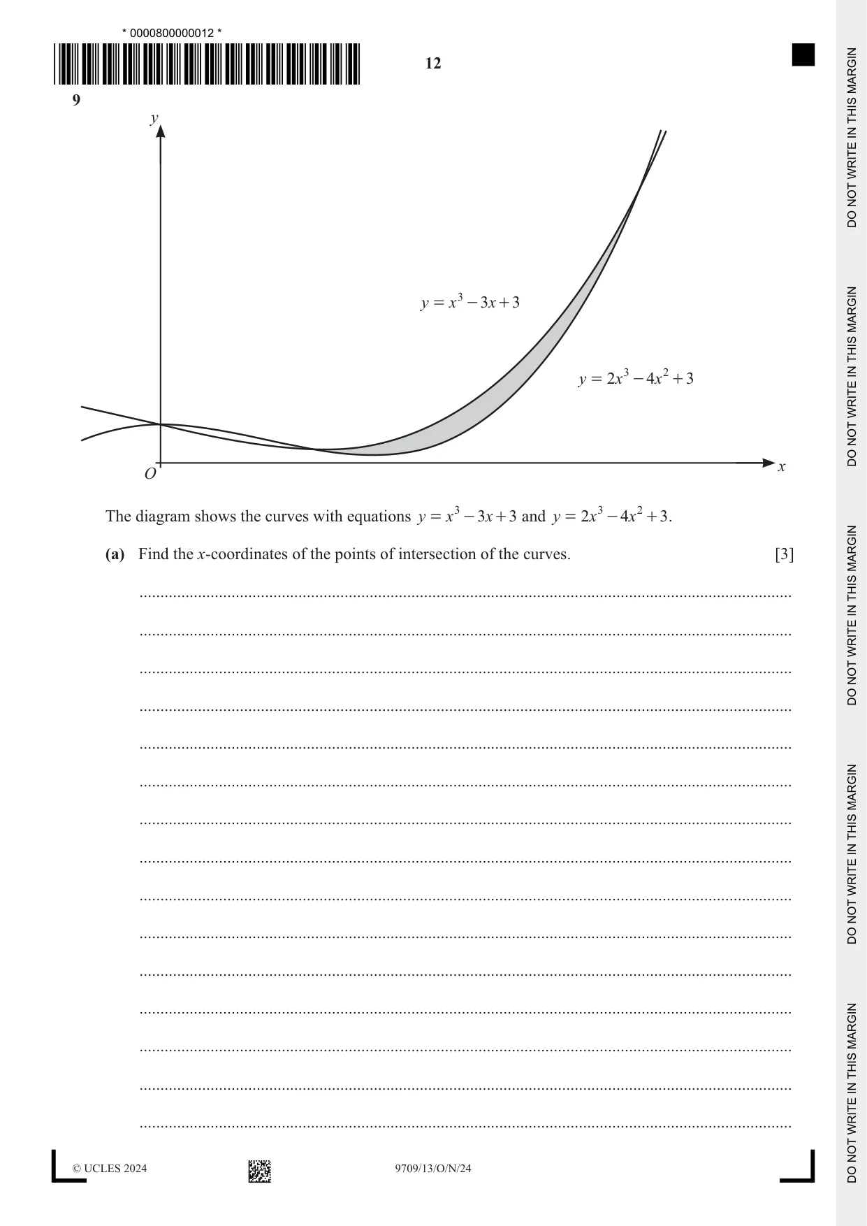 Cambridge A Level Mathematics 9709 2024 Oct/Nov Paper 1 · Variant 3 question paper, page 12 of 20