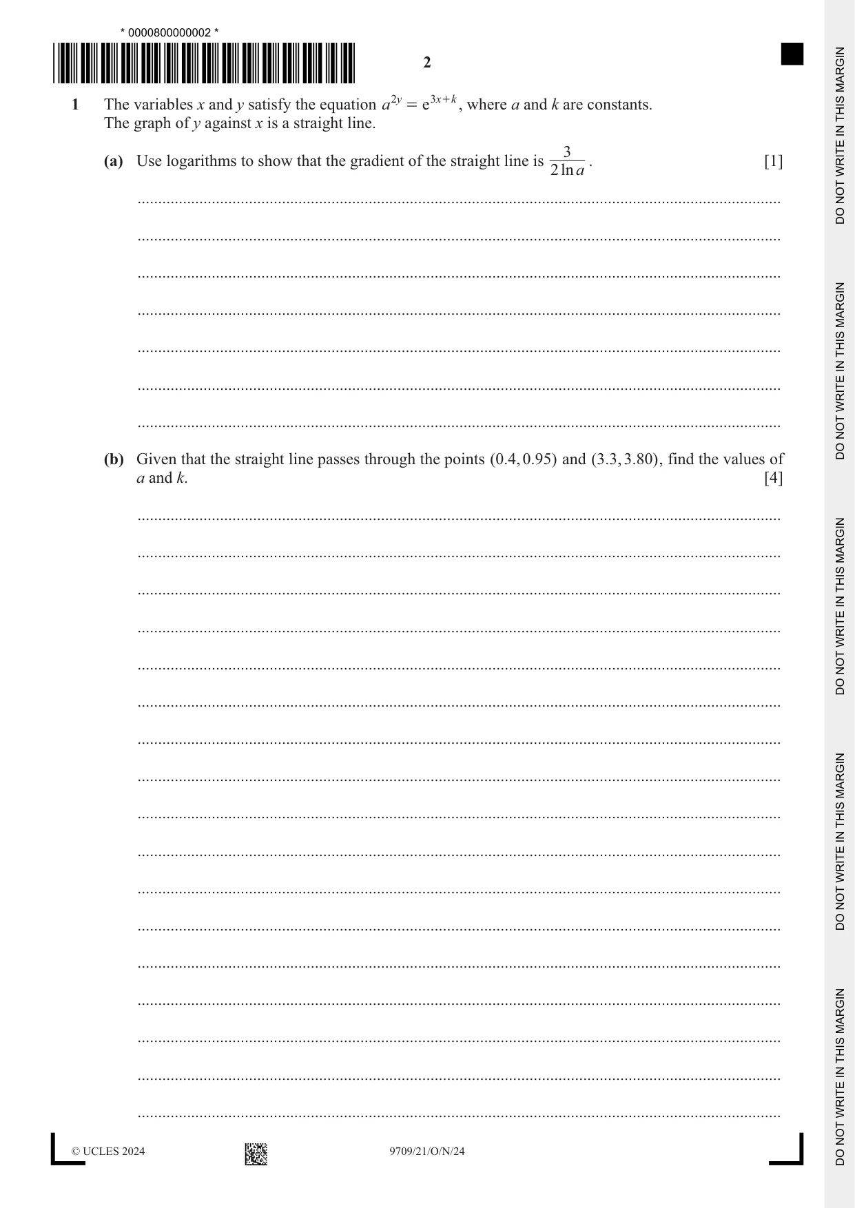 Cambridge A Level Mathematics 9709 2024 Oct/Nov Paper 2 · Variant 1 question paper, page 2 of 16