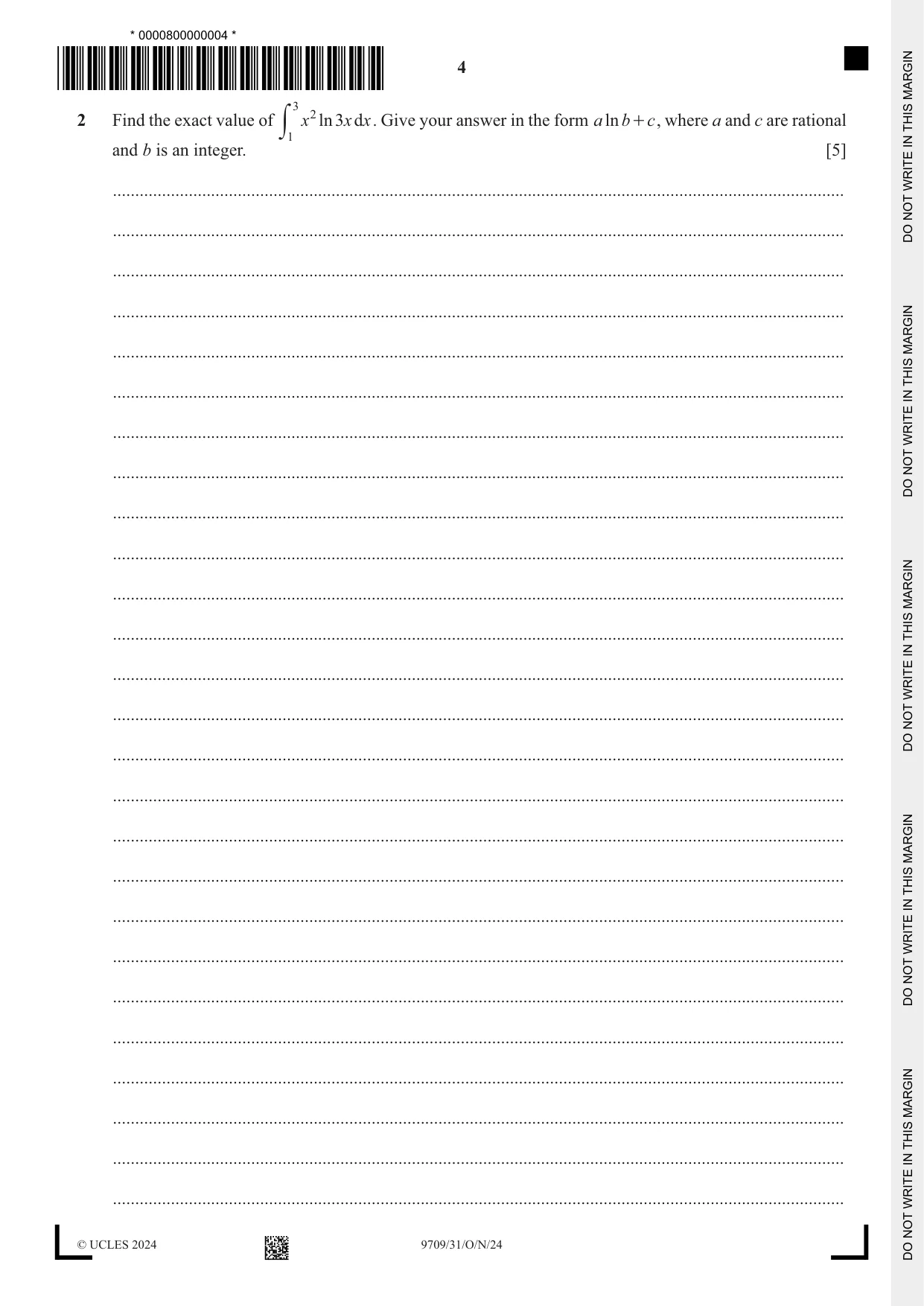 Cambridge A Level Mathematics 9709 2024 Oct/Nov Paper 3 · Variant 1 question paper, page 4 of 20