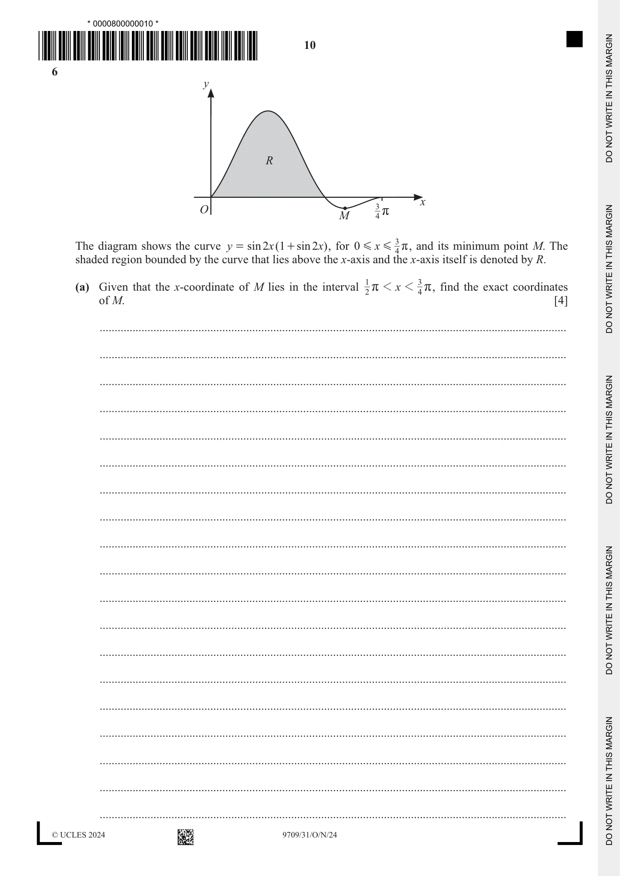 Cambridge A Level Mathematics 9709 2024 Oct/Nov Paper 3 · Variant 1 question paper, page 10 of 20