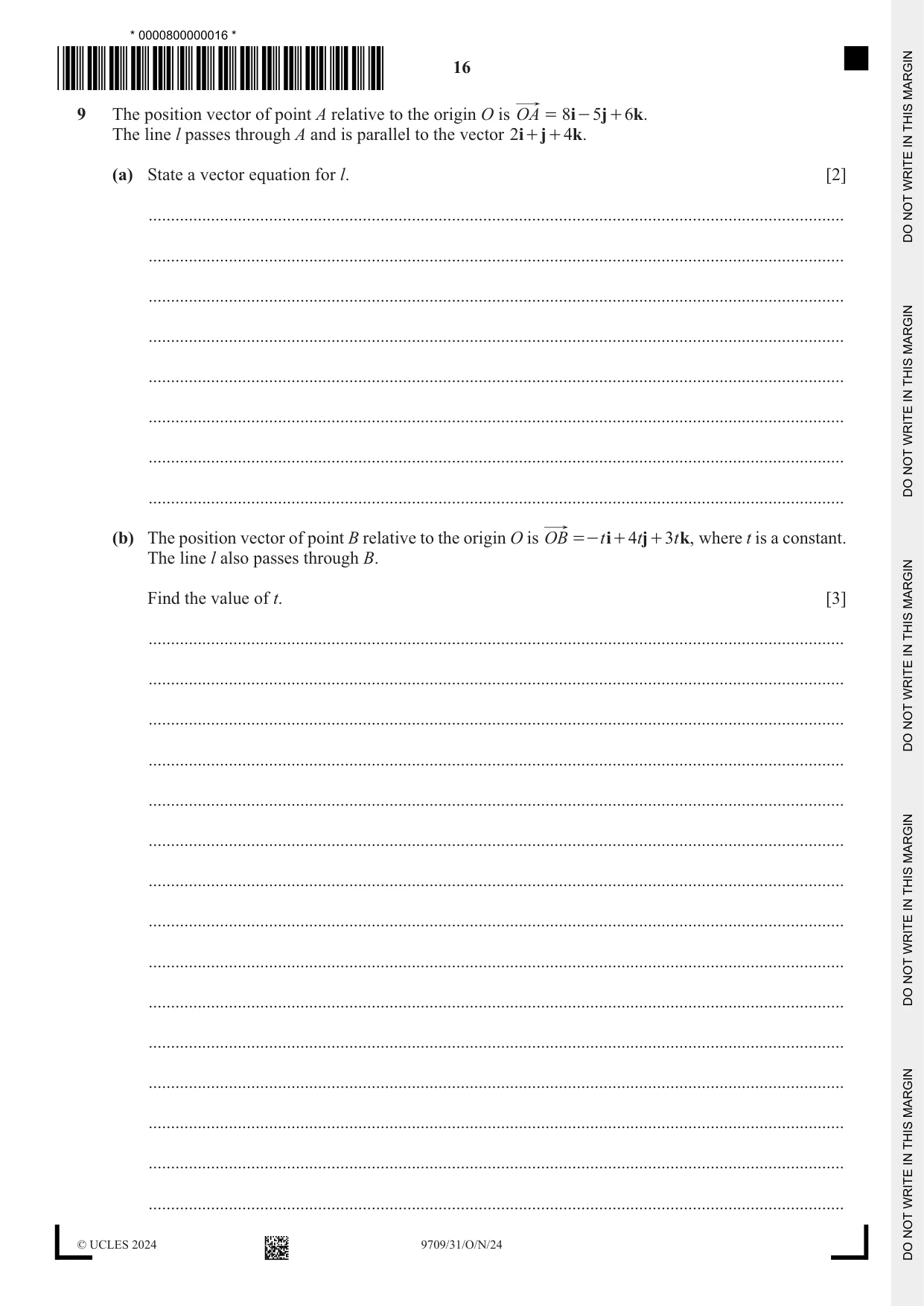Cambridge A Level Mathematics 9709 2024 Oct/Nov Paper 3 · Variant 1 question paper, page 16 of 20