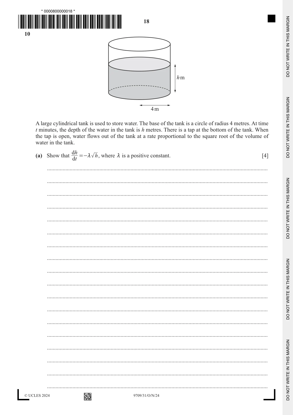 Cambridge A Level Mathematics 9709 2024 Oct/Nov Paper 3 · Variant 1 question paper, page 18 of 20