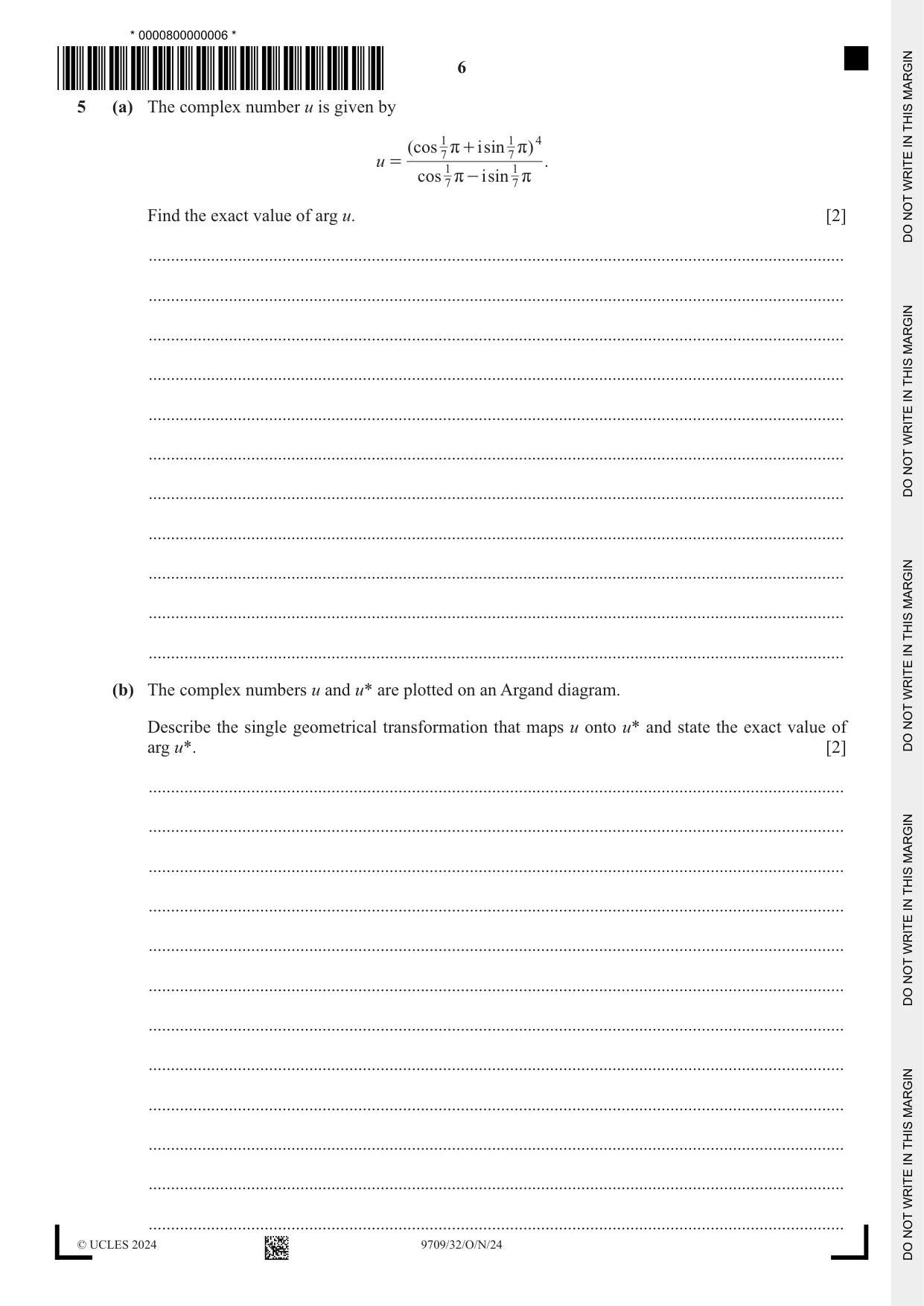 Cambridge A Level Mathematics 9709 2024 Oct/Nov Paper 3 · Variant 2 question paper, page 6 of 20