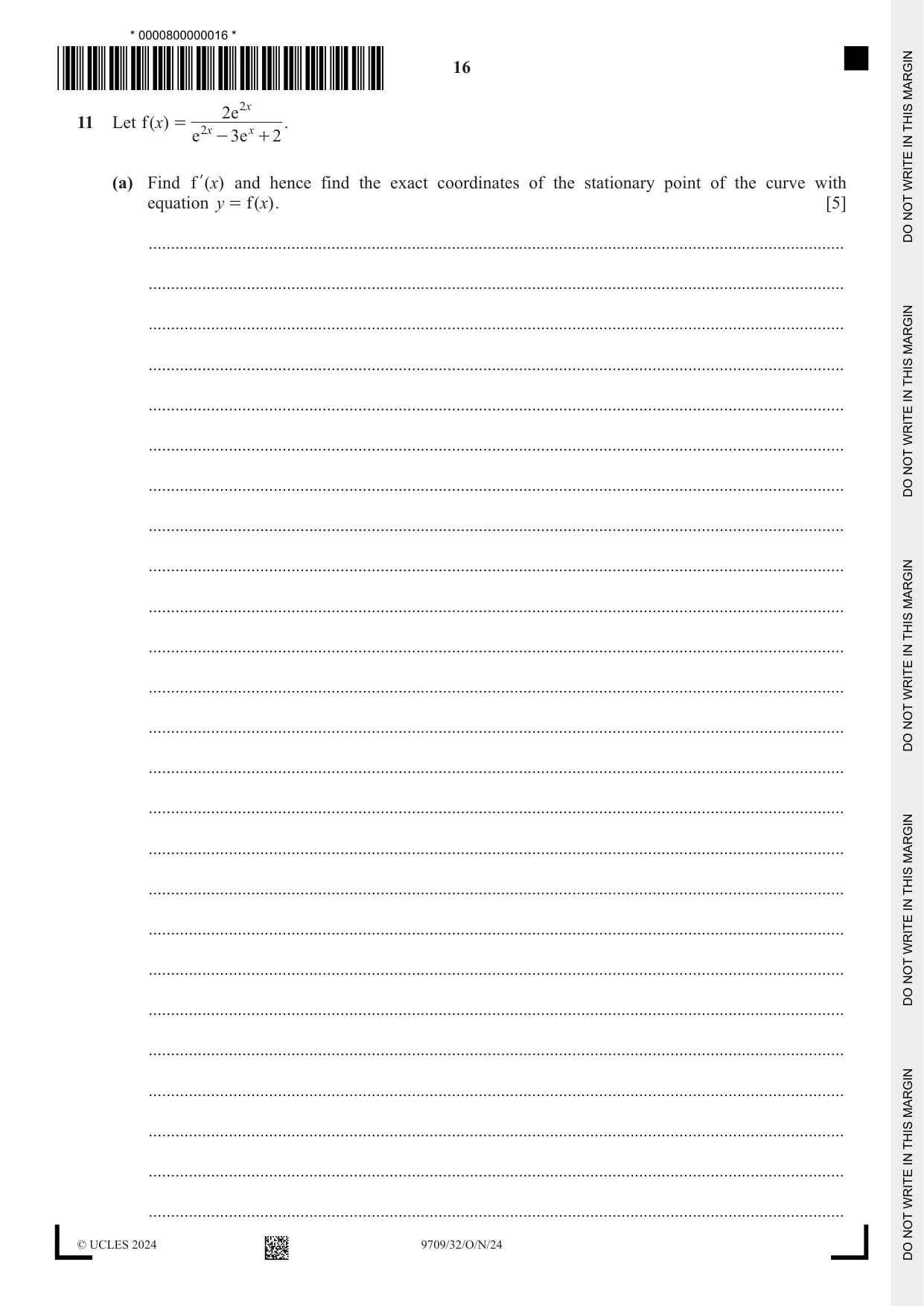 Cambridge A Level Mathematics 9709 2024 Oct/Nov Paper 3 · Variant 2 question paper, page 16 of 20
