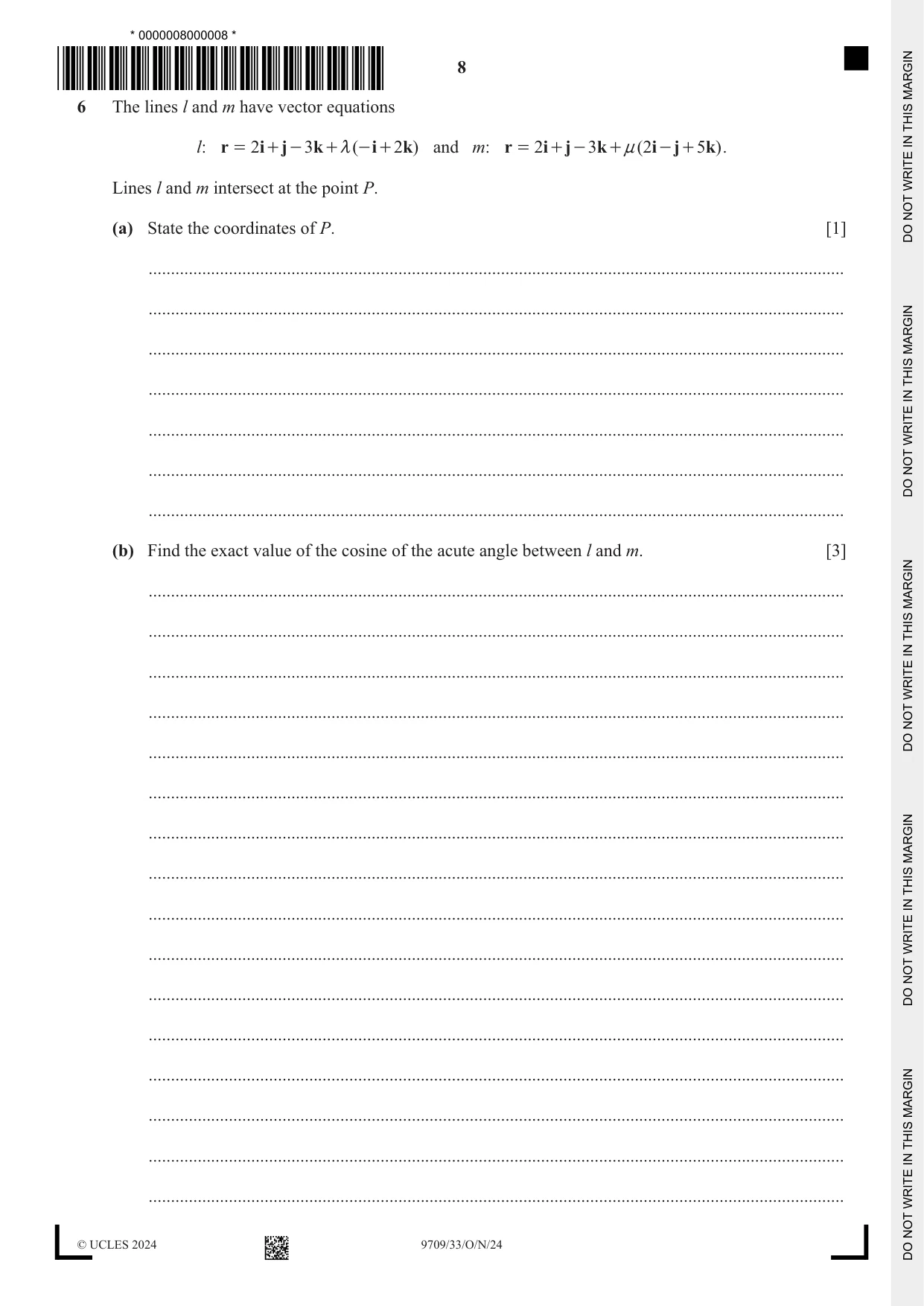 Cambridge A Level Mathematics 9709 2024 Oct/Nov Paper 3 · Variant 3 question paper, page 8 of 20