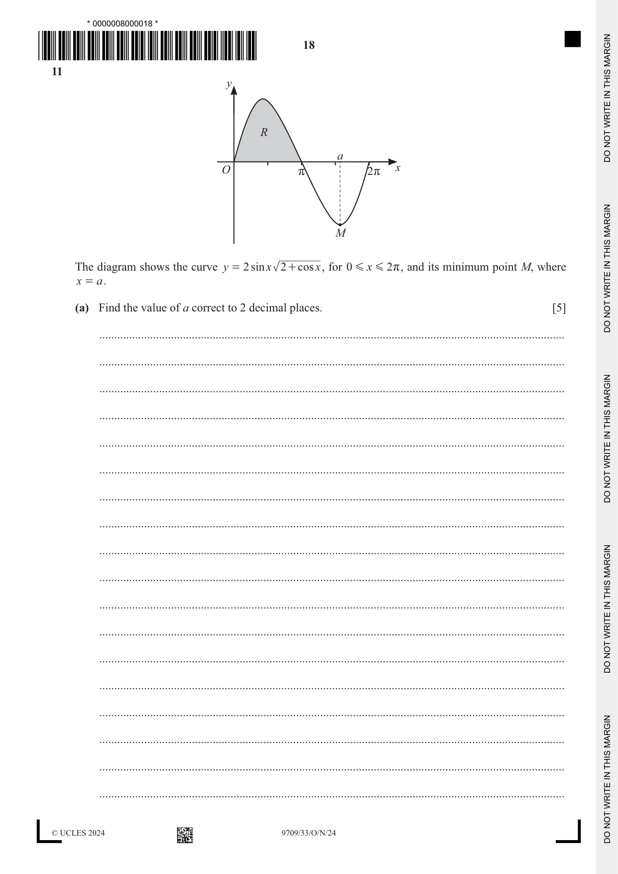 Cambridge A Level Mathematics 9709 2024 Oct/Nov Paper 3 · Variant 3 question paper, page 18 of 20