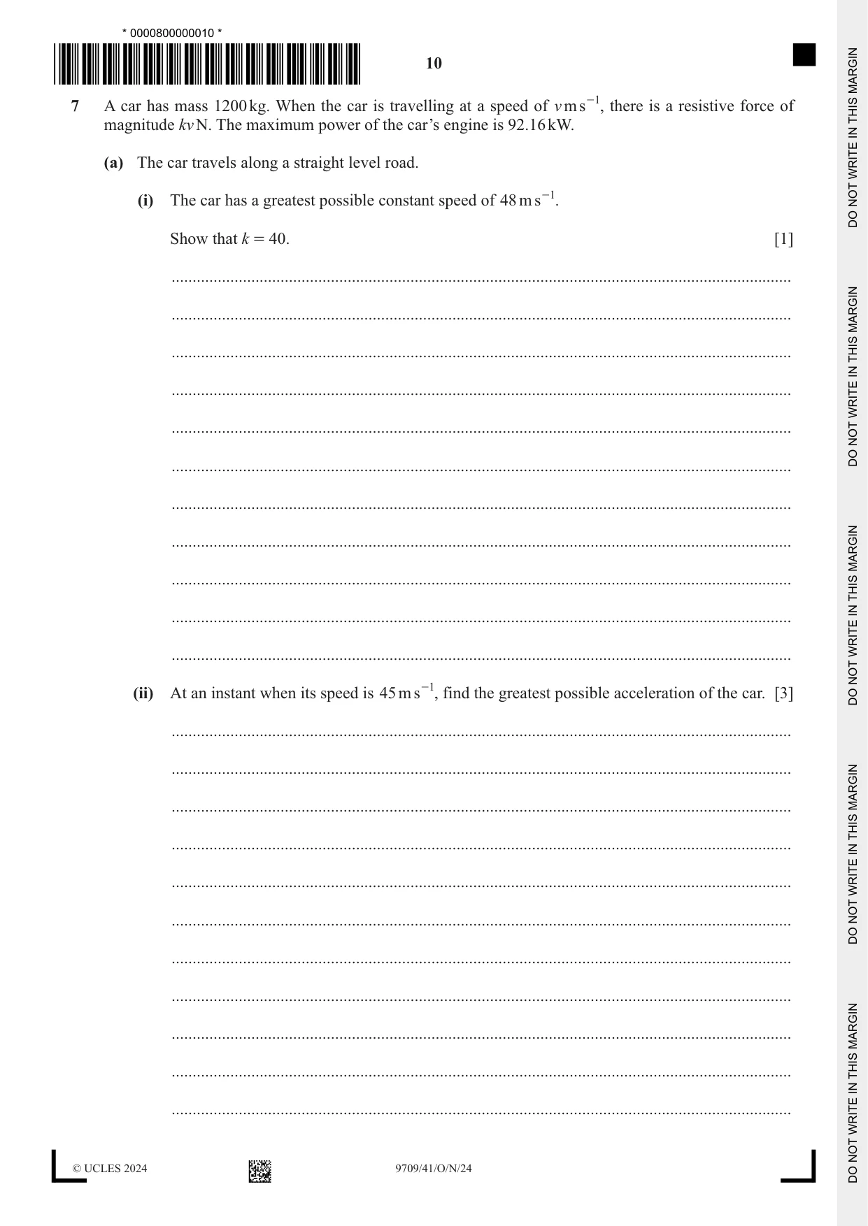 Cambridge A Level Mathematics 9709 2024 Oct/Nov Paper 4 · Variant 1 question paper, page 10 of 16