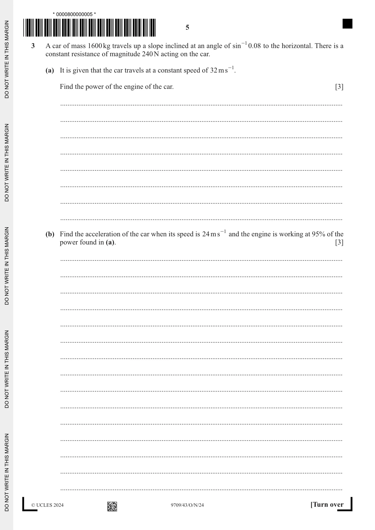 Cambridge A Level Mathematics 9709 2024 Oct/Nov Paper 4 · Variant 3 question paper, page 5 of 12