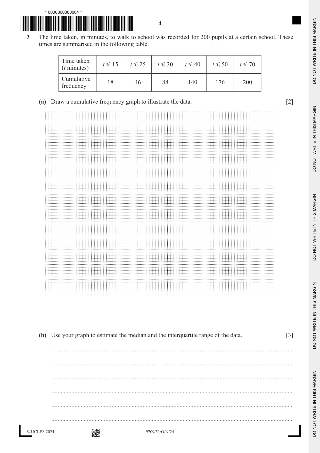 Cambridge A Level Mathematics 9709 2024 Oct/Nov Paper 5 · Variant 1 question paper, page 4 of 16