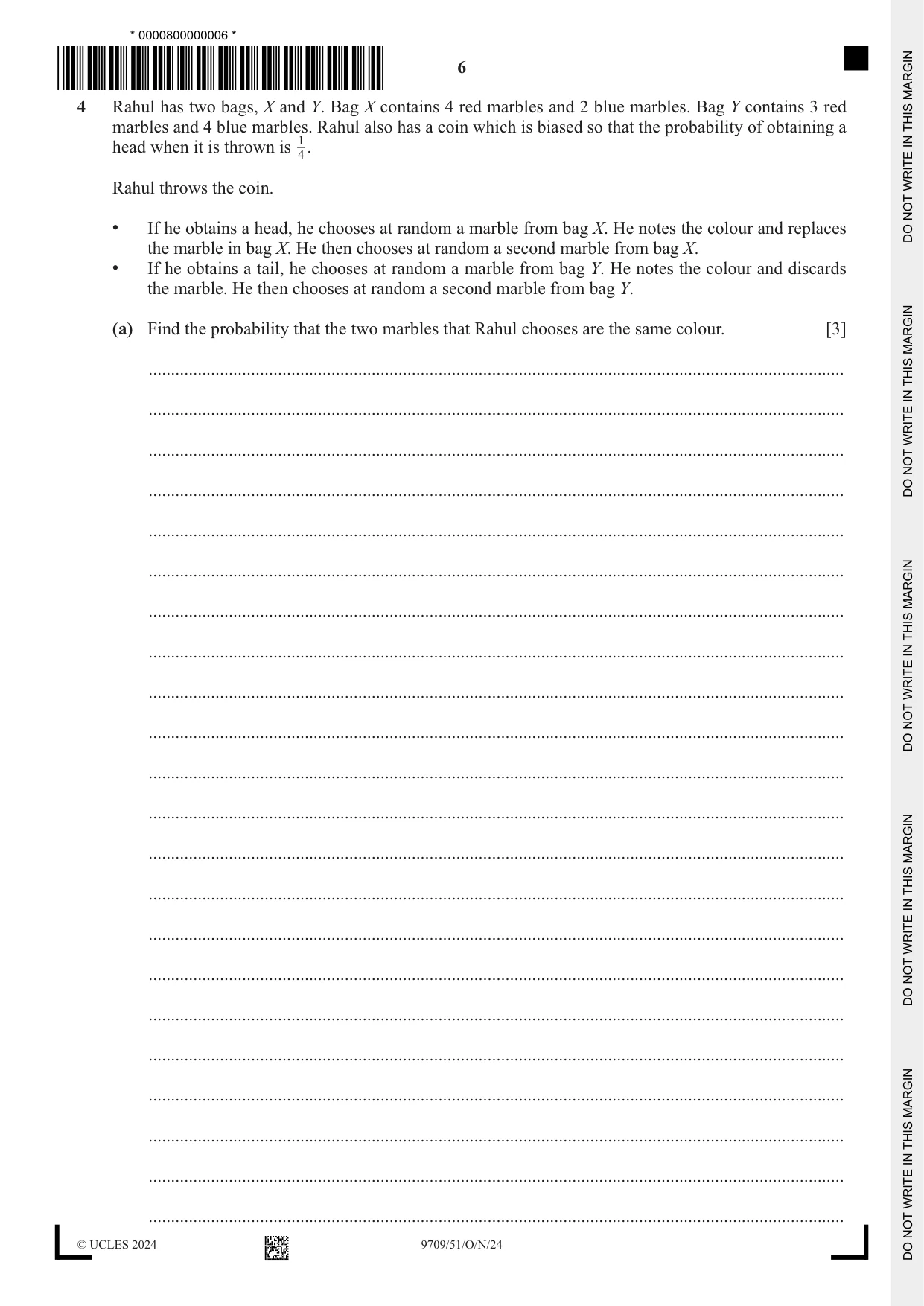 Cambridge A Level Mathematics 9709 2024 Oct/Nov Paper 5 · Variant 1 question paper, page 6 of 16