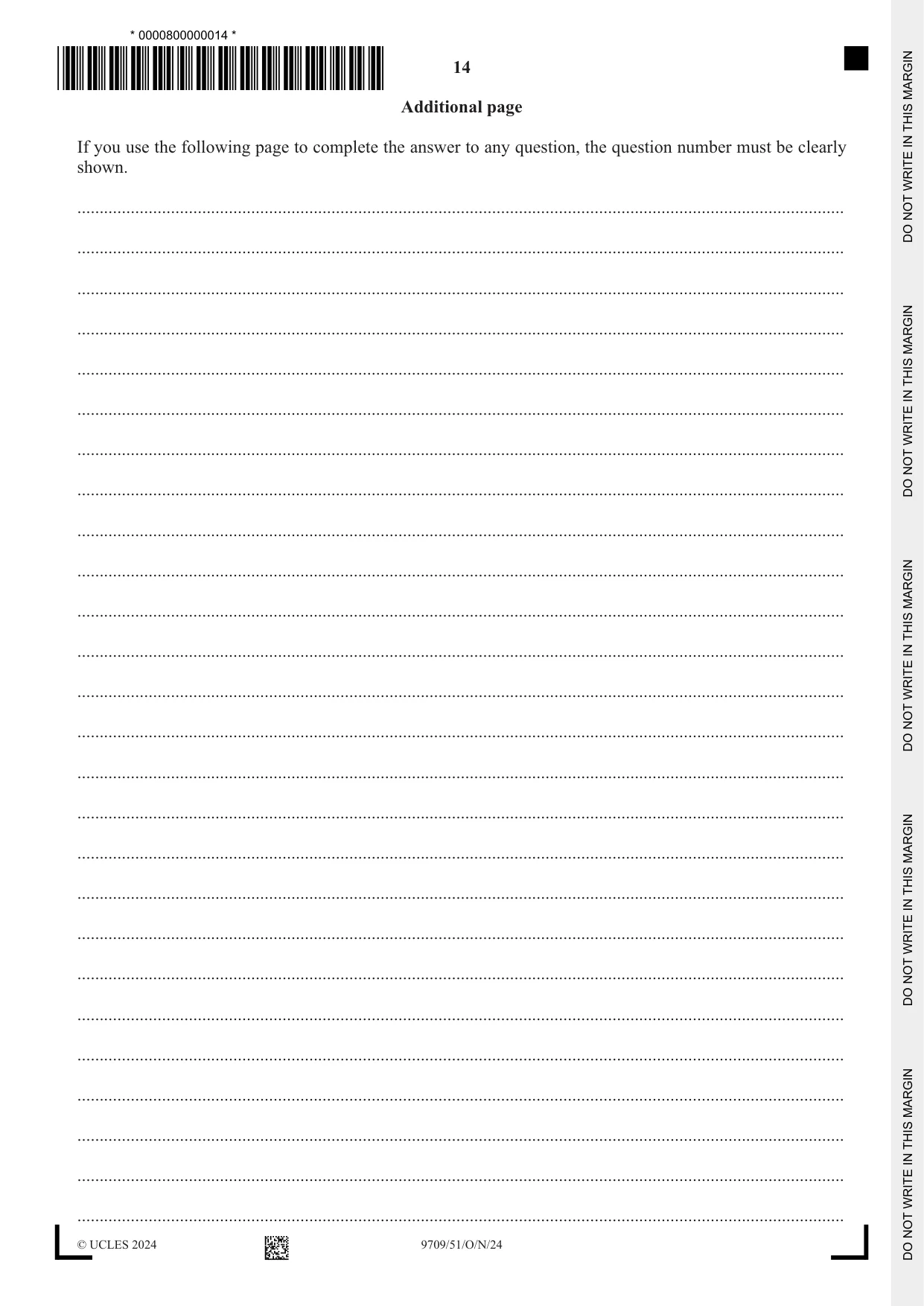 Cambridge A Level Mathematics 9709 2024 Oct/Nov Paper 5 · Variant 1 question paper, page 14 of 16