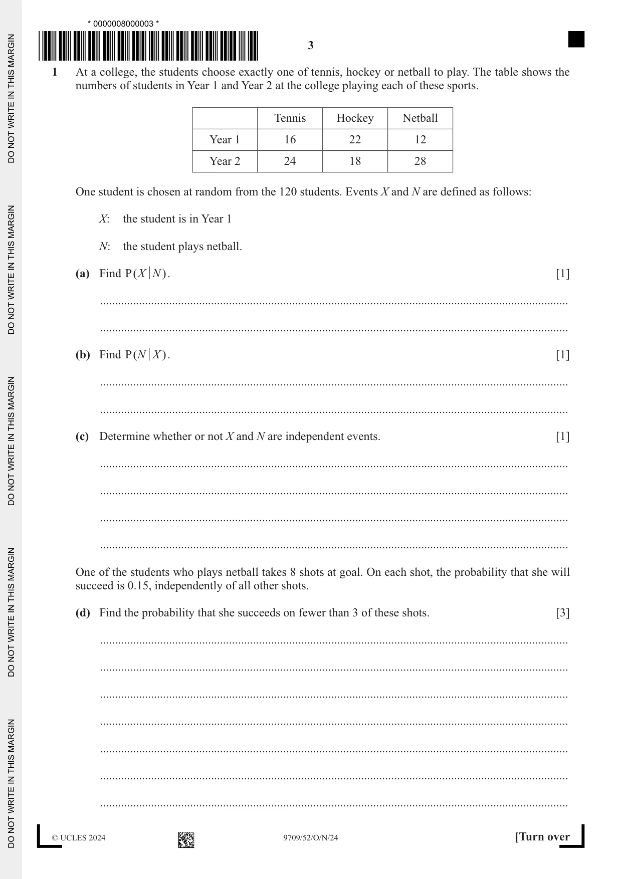 Cambridge A Level Mathematics 9709 2024 Oct/Nov Paper 5 · Variant 2 question paper, page 3 of 12
