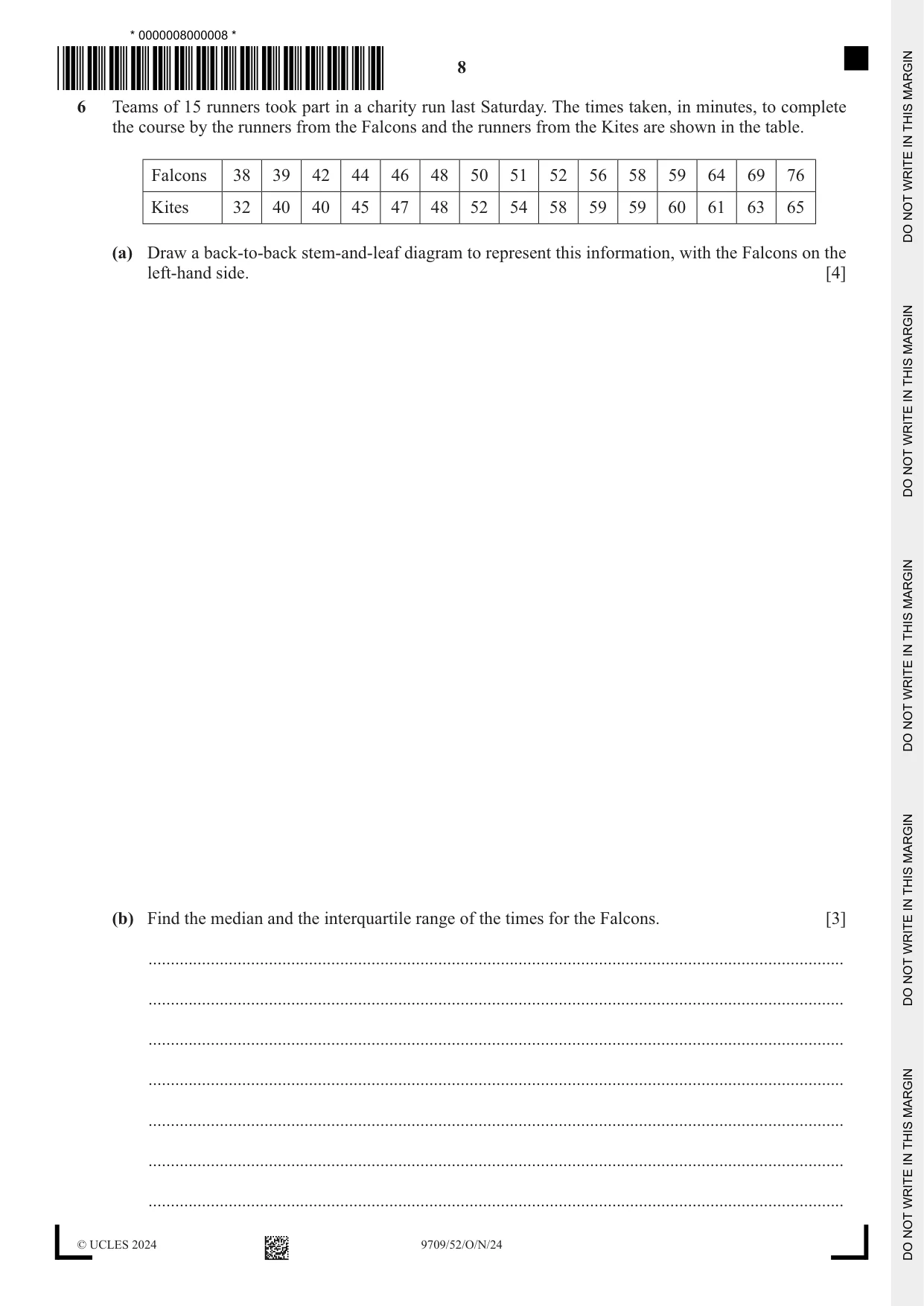 Cambridge A Level Mathematics 9709 2024 Oct/Nov Paper 5 · Variant 2 question paper, page 8 of 12