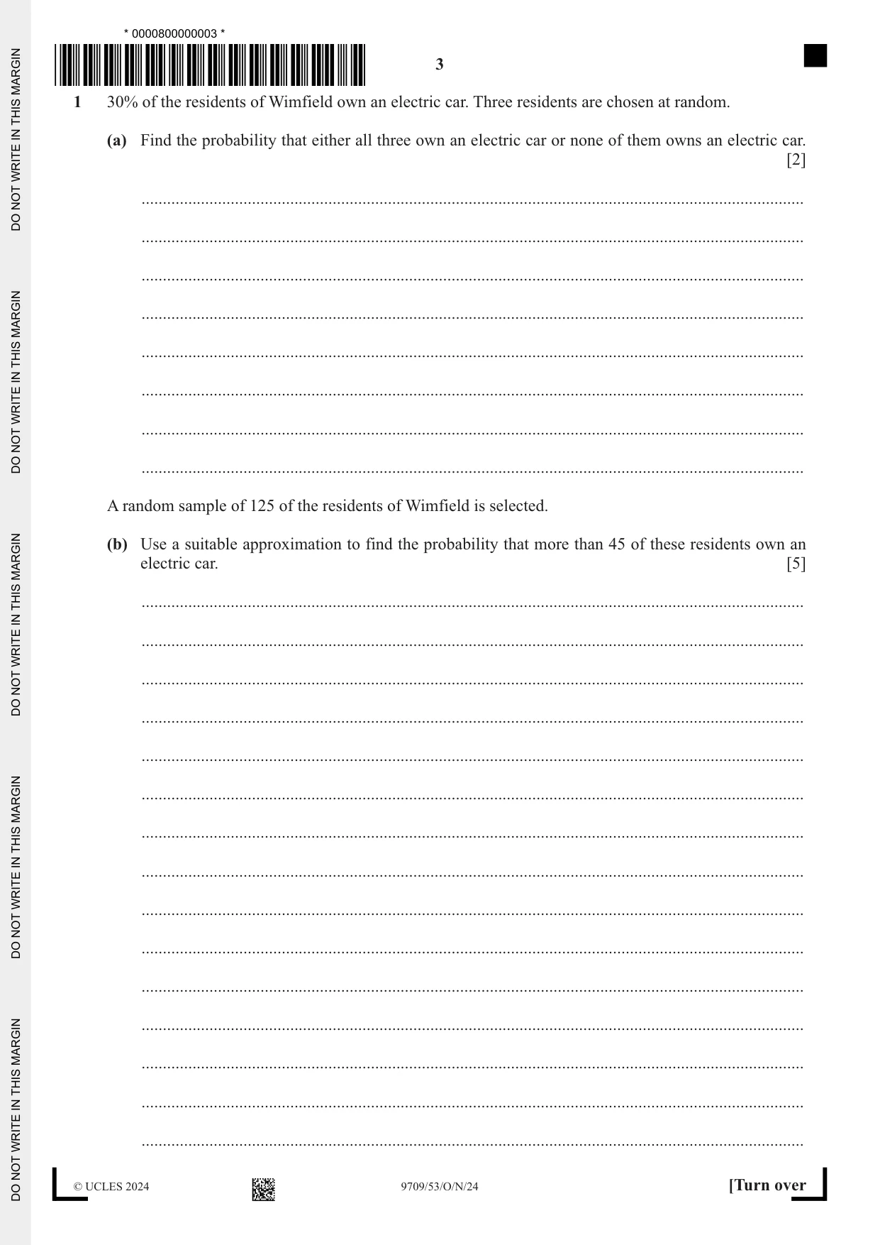 Cambridge A Level Mathematics 9709 2024 Oct/Nov Paper 5 · Variant 3 question paper, page 3 of 12