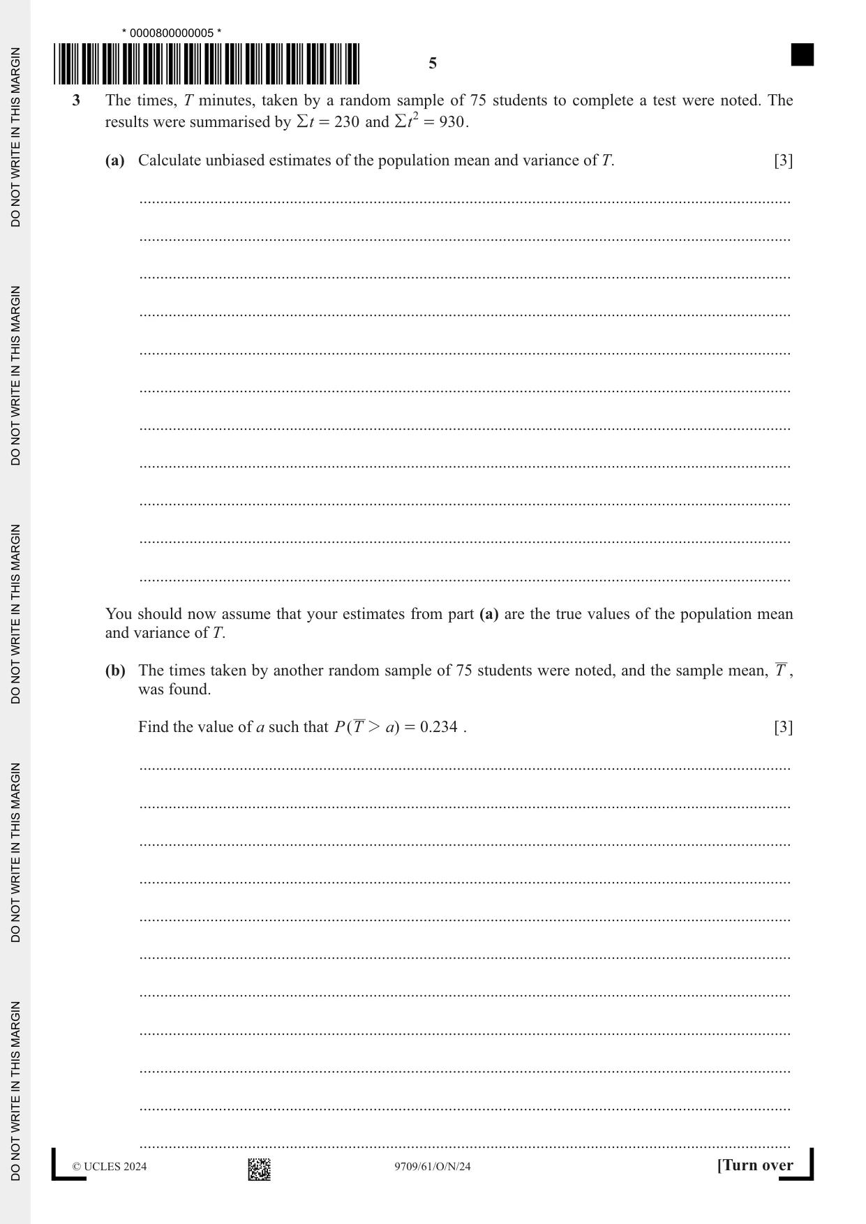 Cambridge A Level Mathematics 9709 2024 Oct/Nov Paper 6 · Variant 1 question paper, page 5 of 12