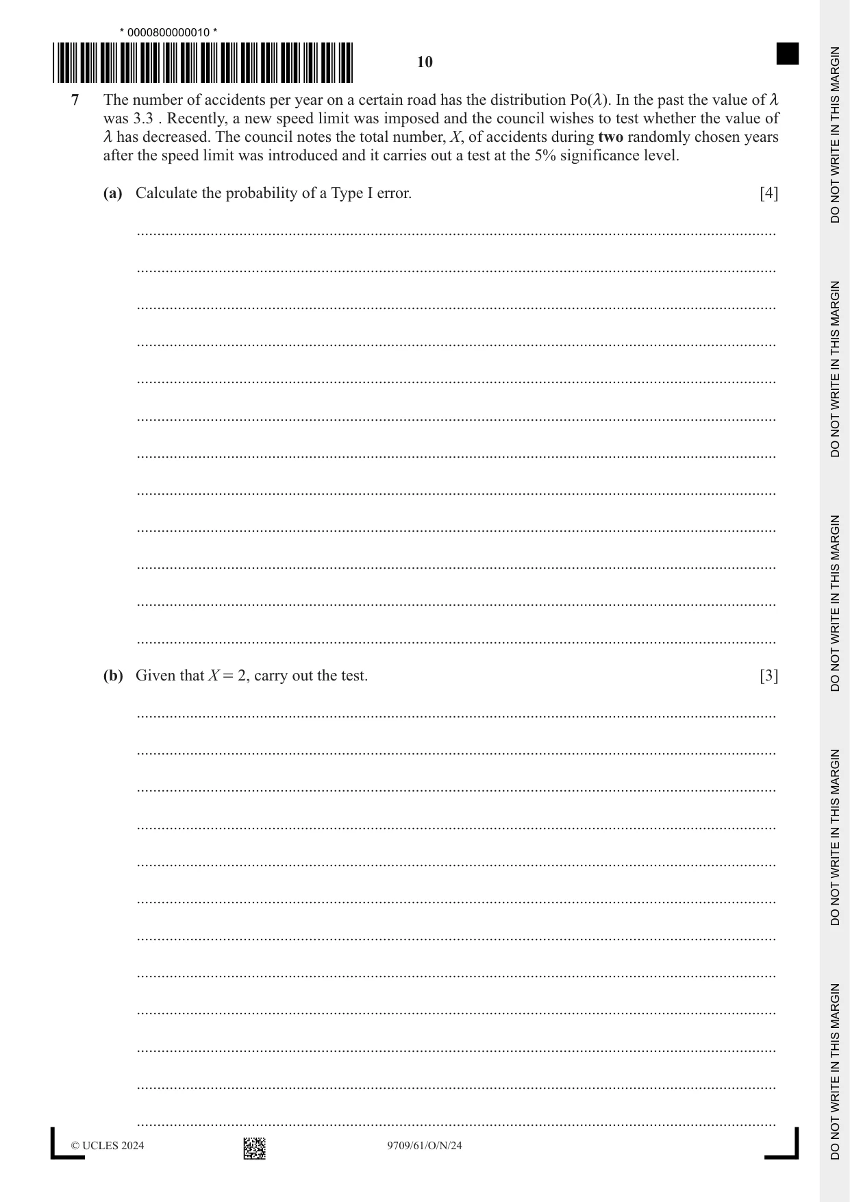 Cambridge A Level Mathematics 9709 2024 Oct/Nov Paper 6 · Variant 1 question paper, page 10 of 12