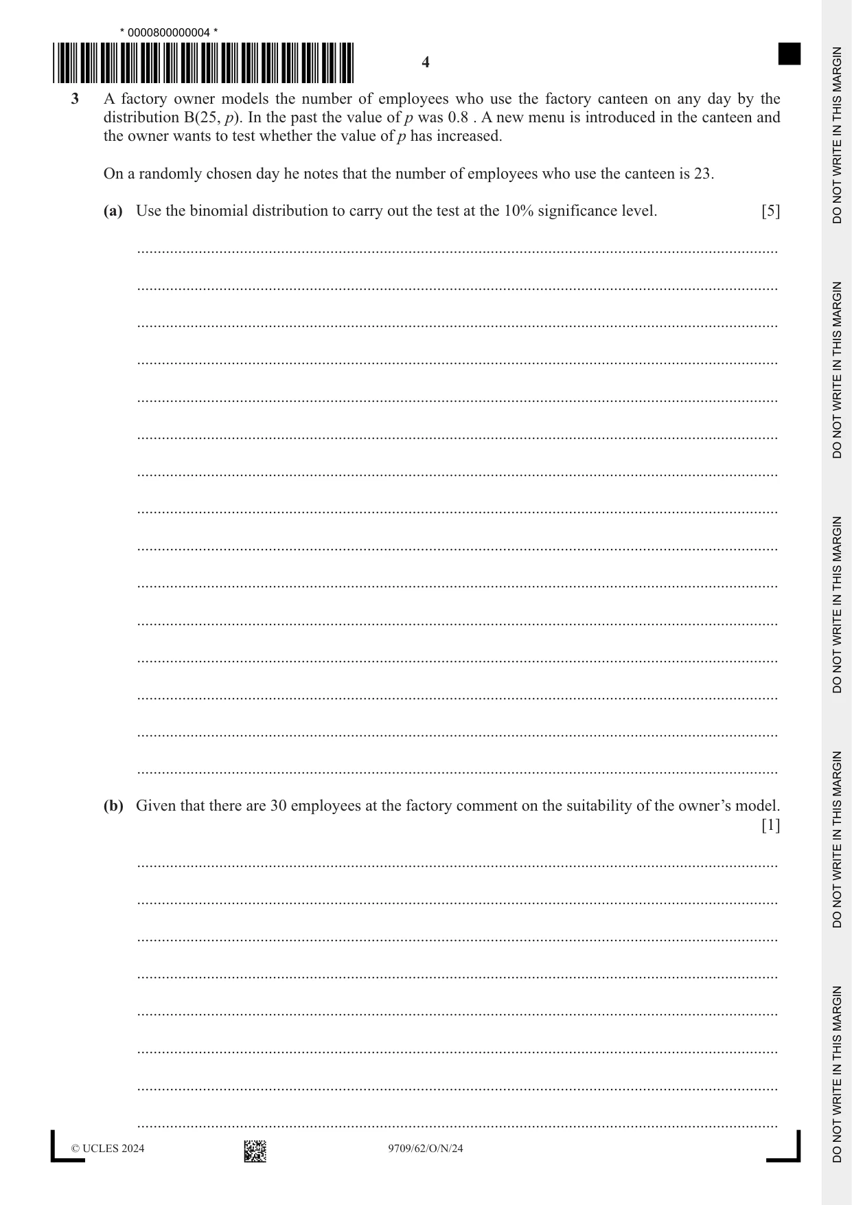 Cambridge A Level Mathematics 9709 2024 Oct/Nov Paper 6 · Variant 2 question paper, page 4 of 12