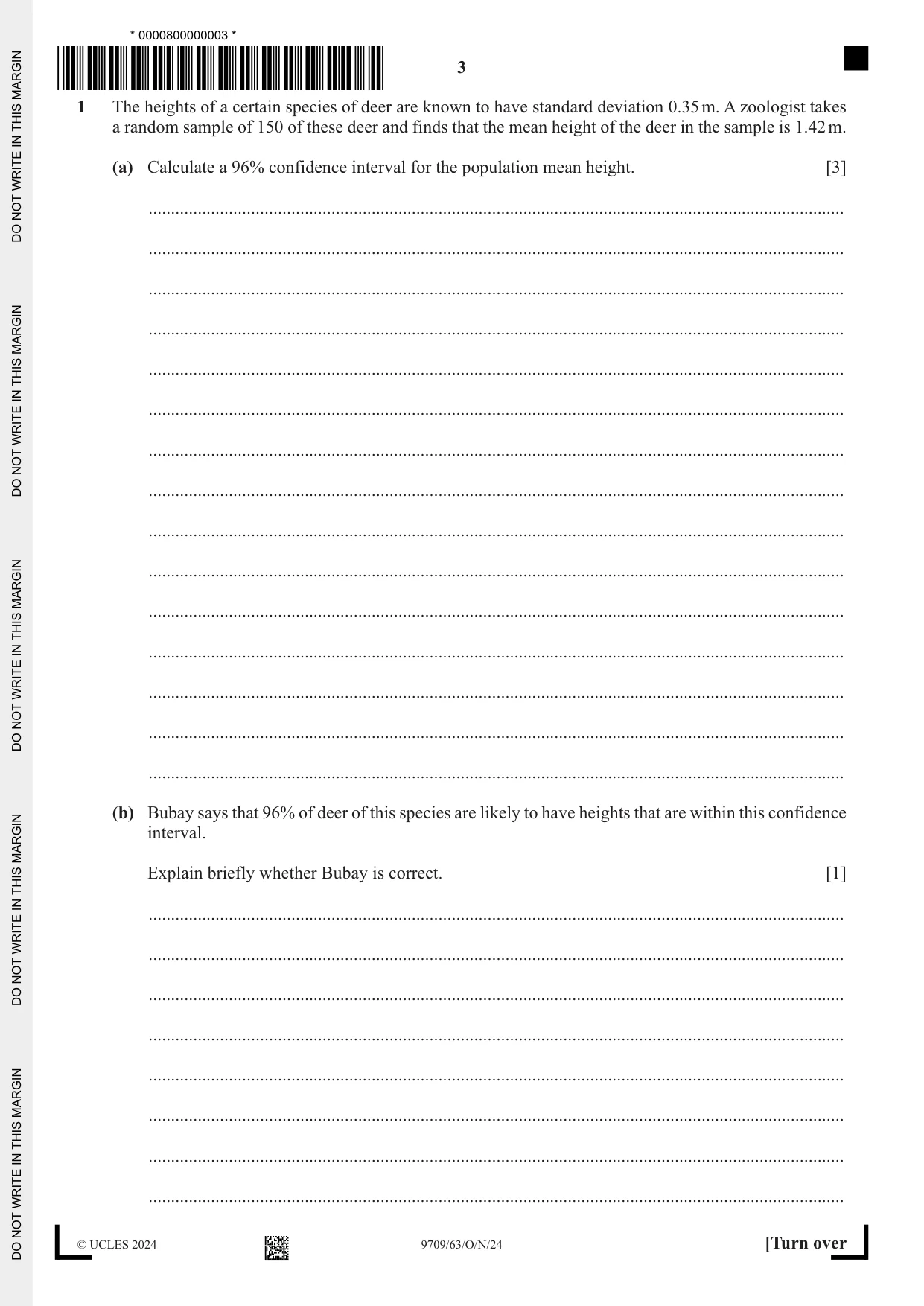 Cambridge A Level Mathematics 9709 2024 Oct/Nov Paper 6 · Variant 3 question paper, page 3 of 12