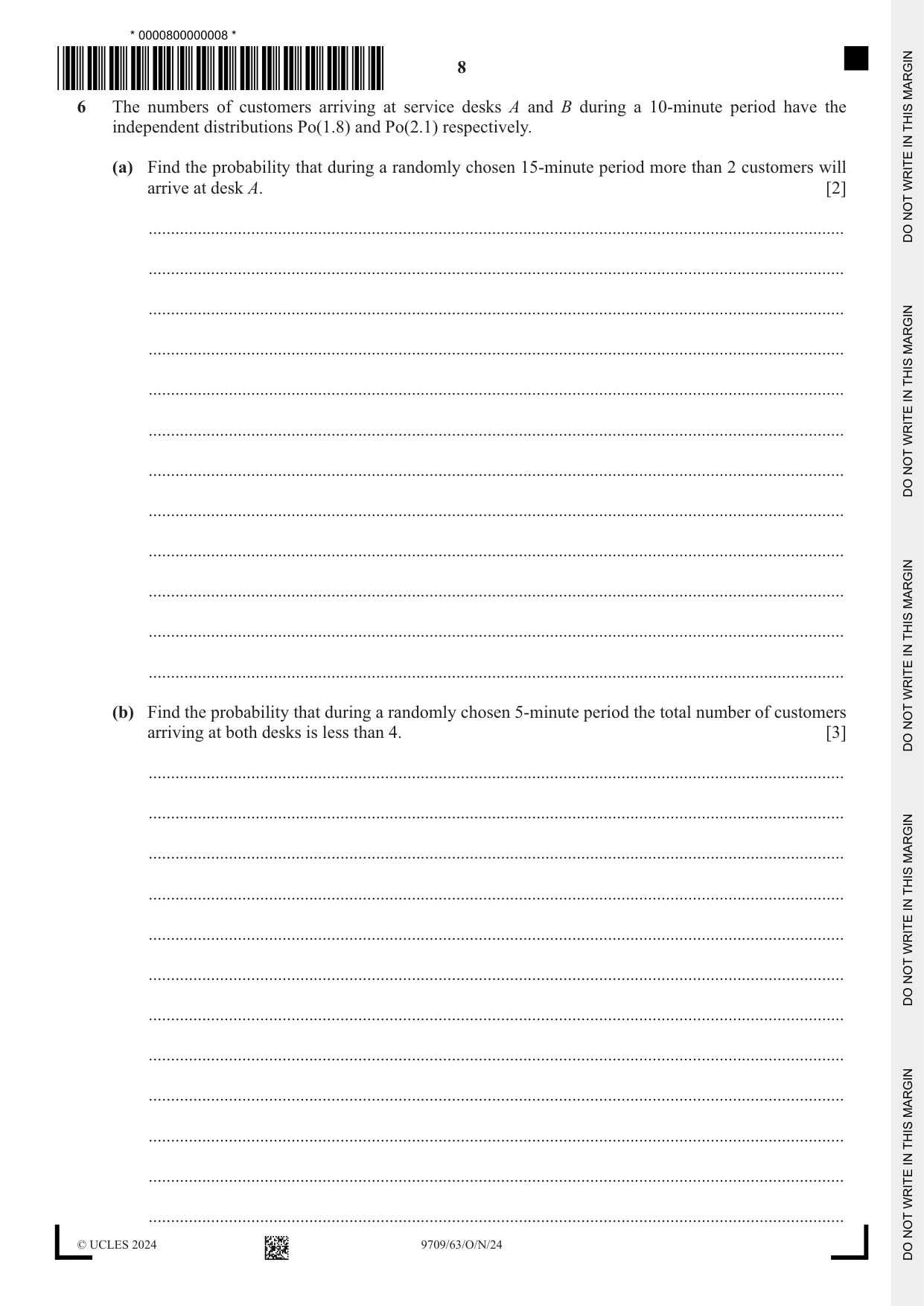 Cambridge A Level Mathematics 9709 2024 Oct/Nov Paper 6 · Variant 3 question paper, page 8 of 12