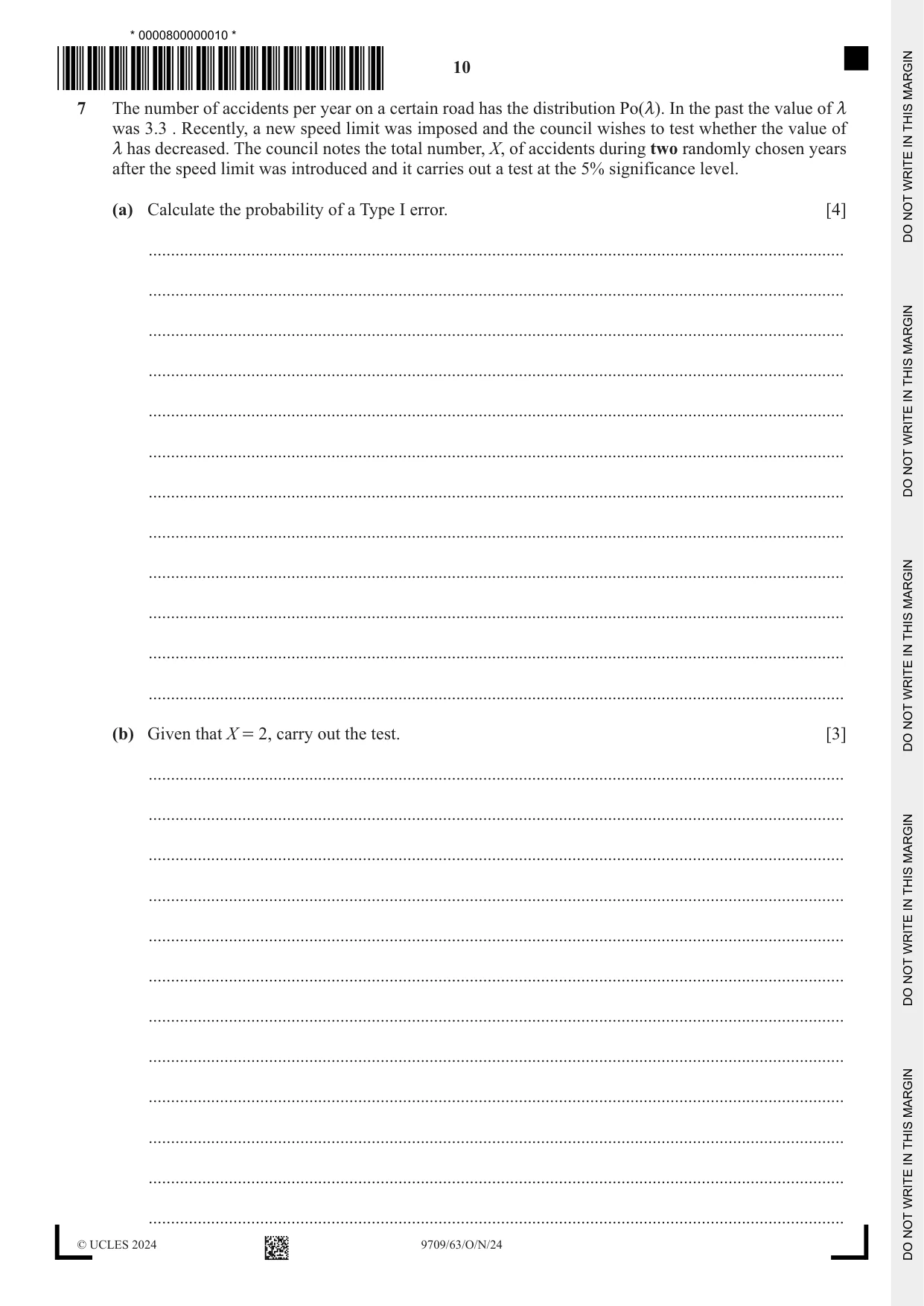 Cambridge A Level Mathematics 9709 2024 Oct/Nov Paper 6 · Variant 3 question paper, page 10 of 12