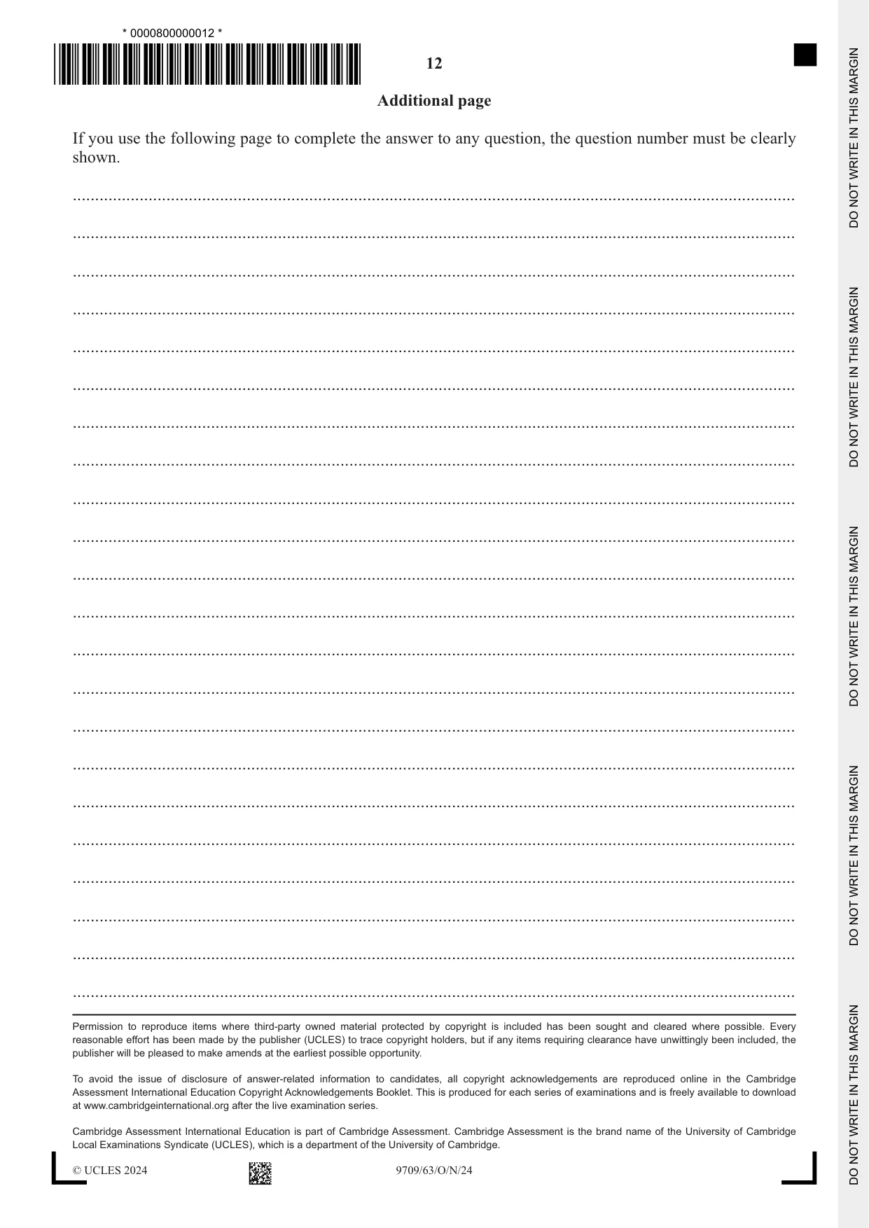 Cambridge A Level Mathematics 9709 2024 Oct/Nov Paper 6 · Variant 3 question paper, page 12 of 12