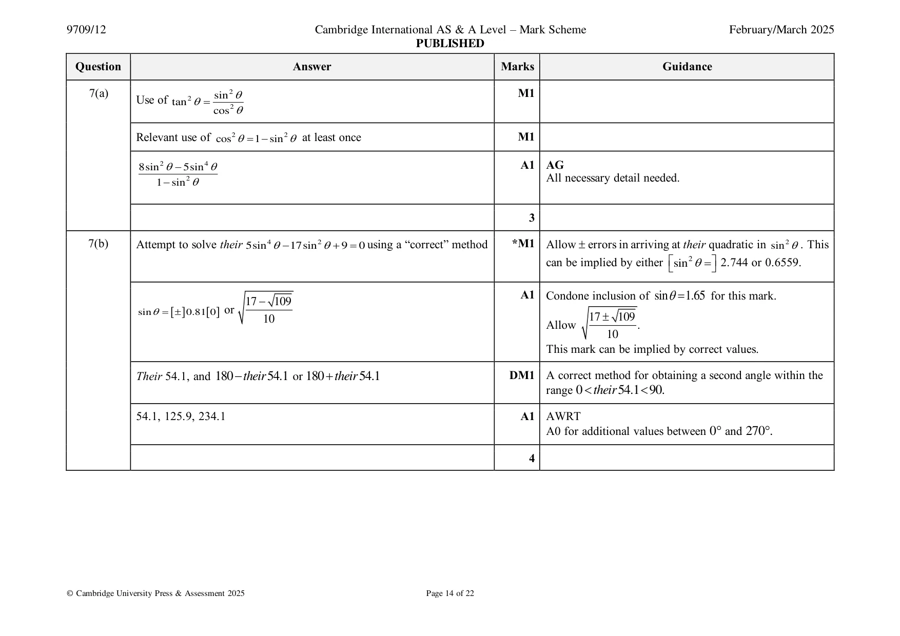 Mark scheme, page 14 of 22