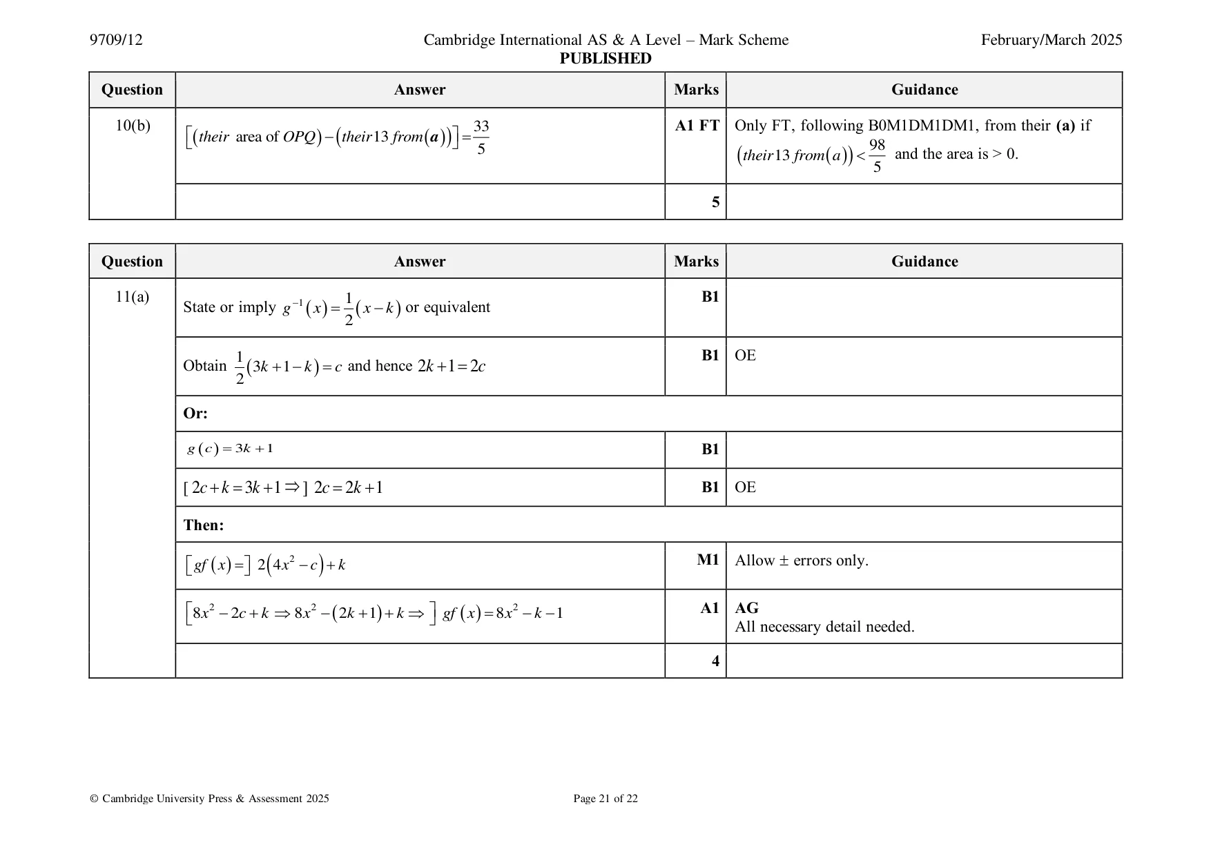 Mark scheme, page 21 of 22