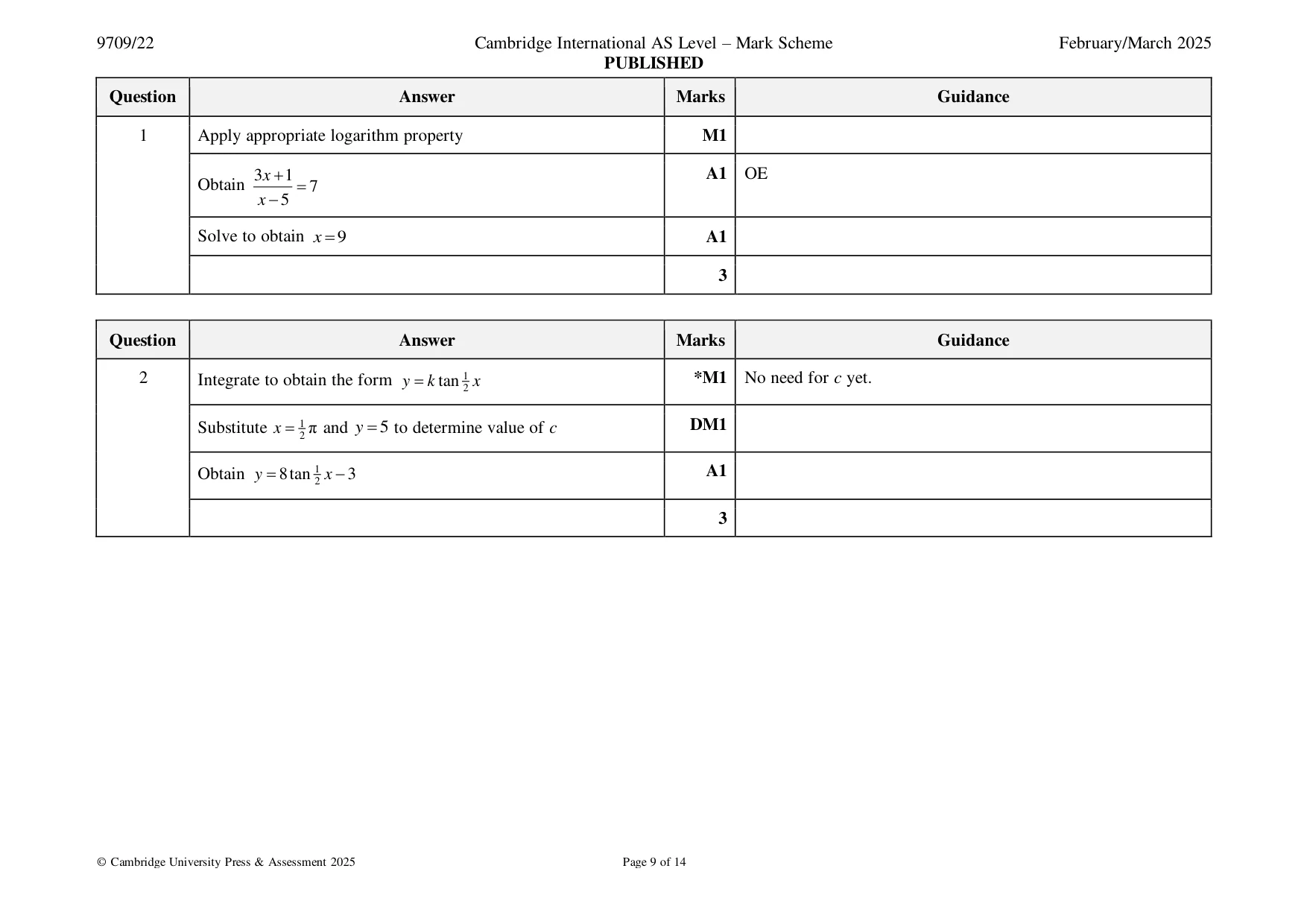 Mark scheme, page 9 of 14