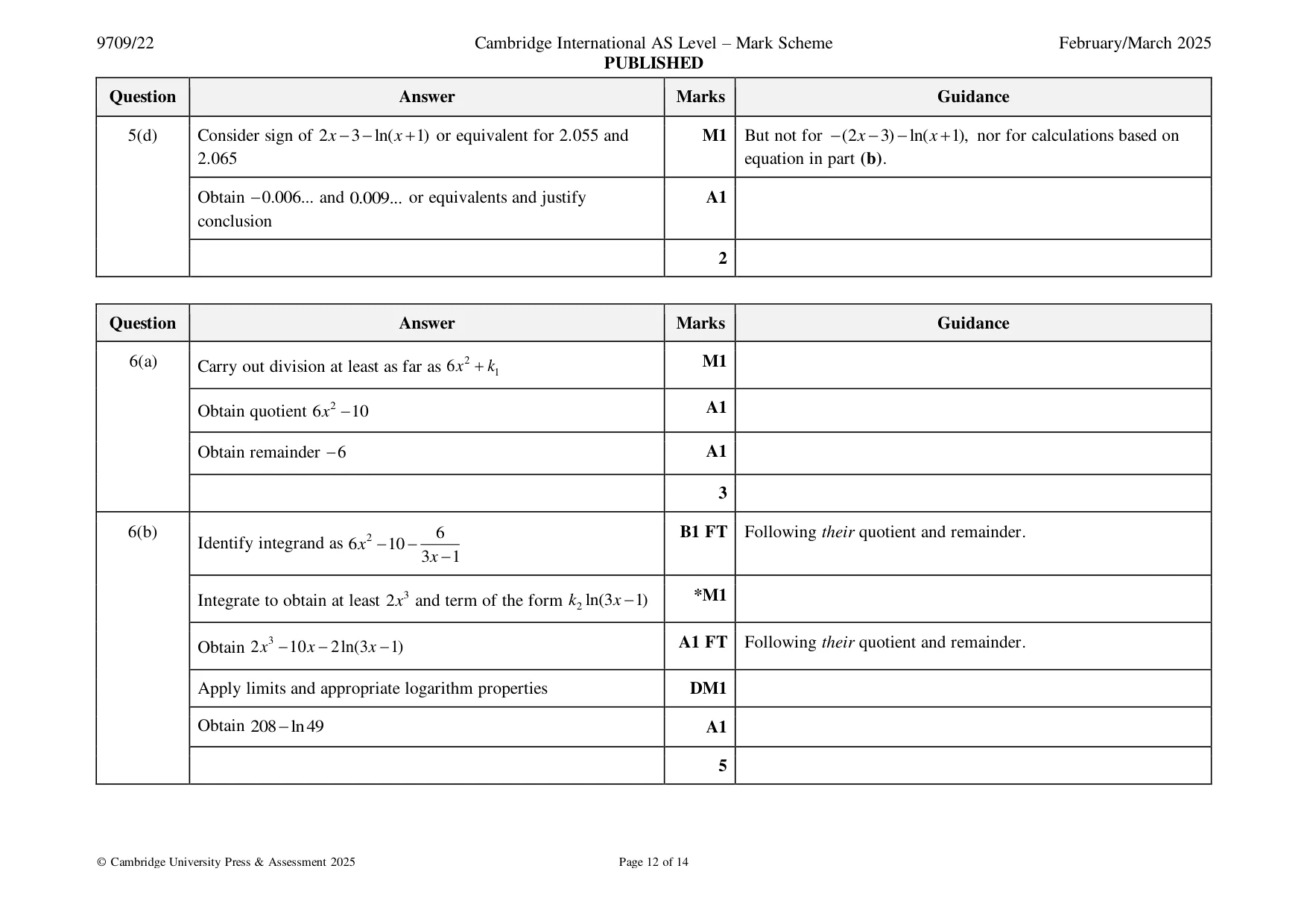 Mark scheme, page 12 of 14