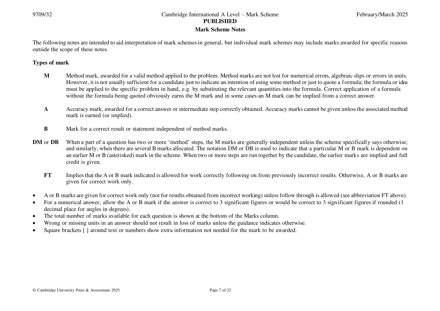 Mark scheme, page 7 of 23