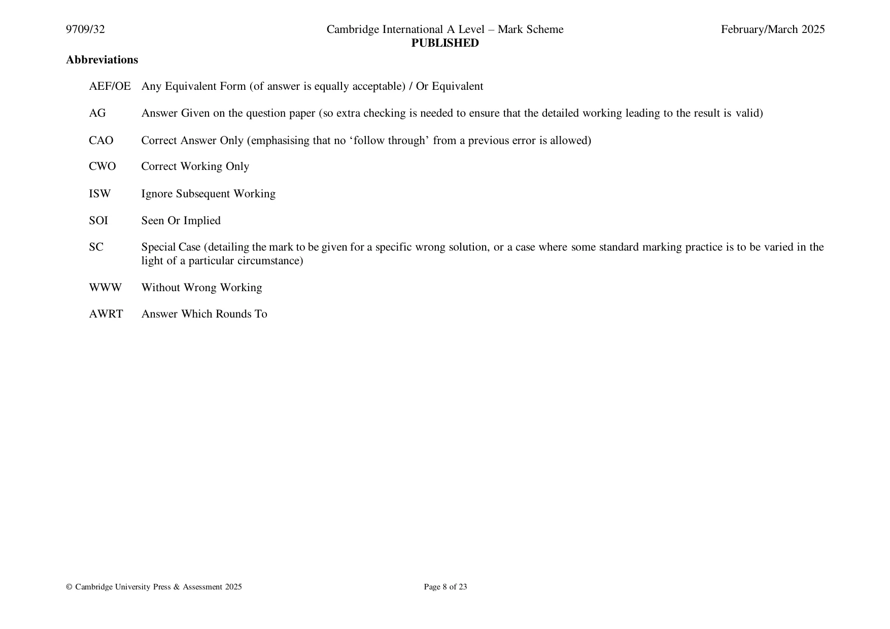Mark scheme, page 8 of 23
