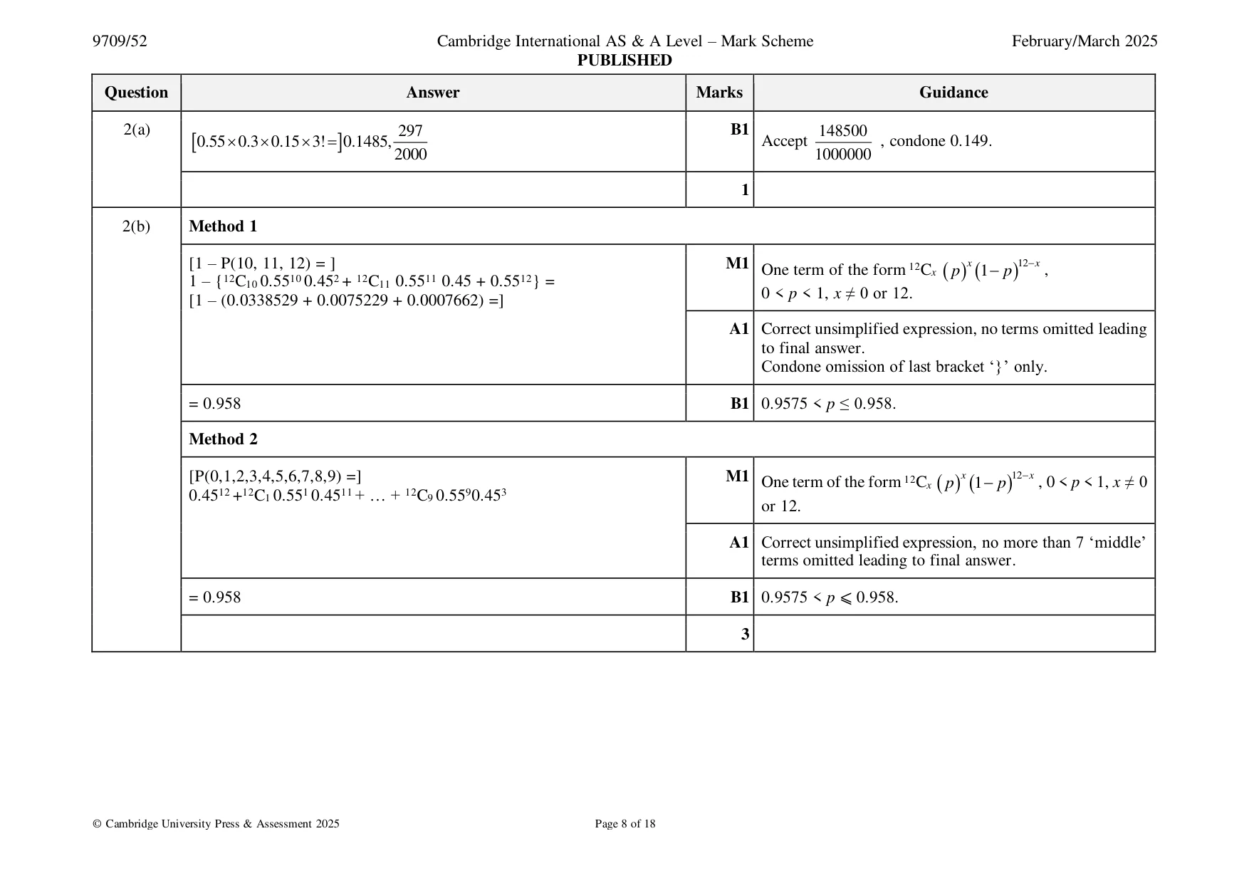 Mark scheme, page 8 of 18
