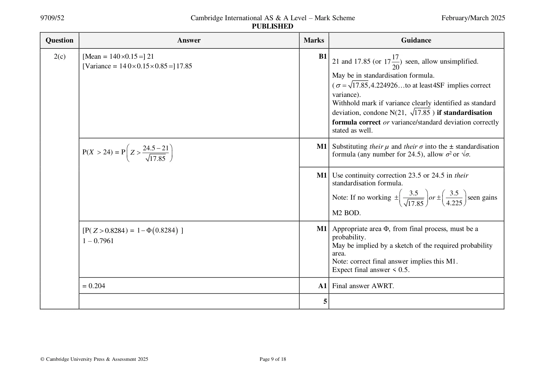 Mark scheme, page 9 of 18