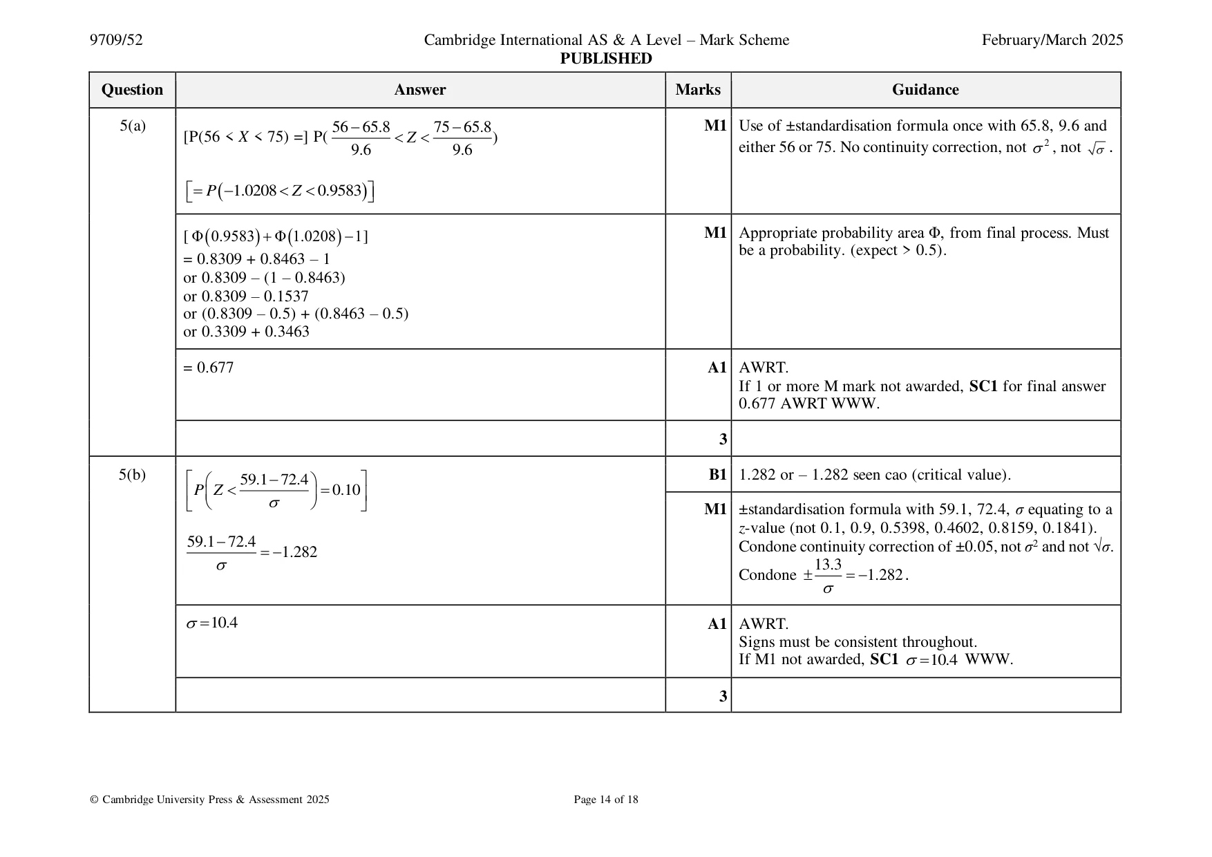 Mark scheme, page 14 of 18