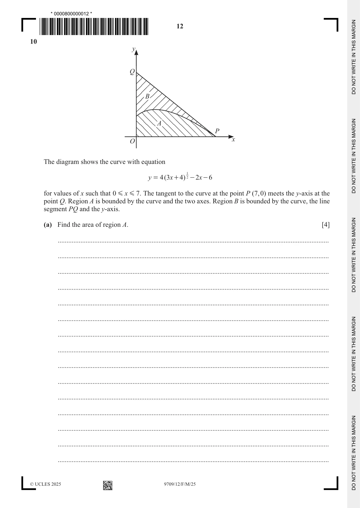 Cambridge A Level Mathematics 9709 2025 Feb/March Paper 1 · Variant 2 question paper, page 12 of 16