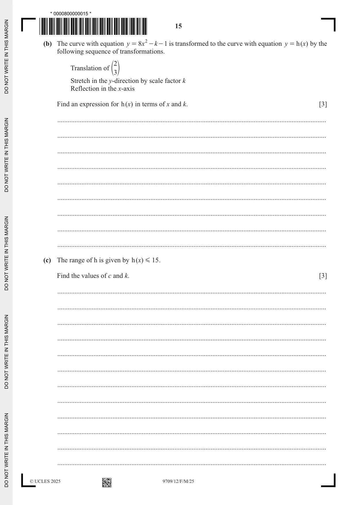 Cambridge A Level Mathematics 9709 2025 Feb/March Paper 1 · Variant 2 question paper, page 15 of 16