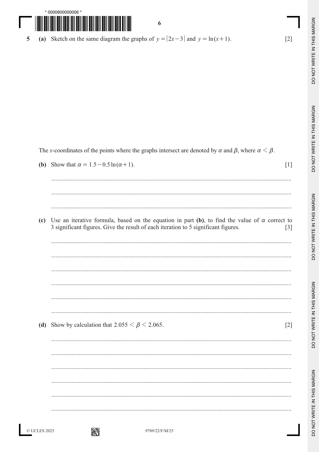 Cambridge A Level Mathematics 9709 2025 Feb/March Paper 2 · Variant 2 question paper, page 6 of 12