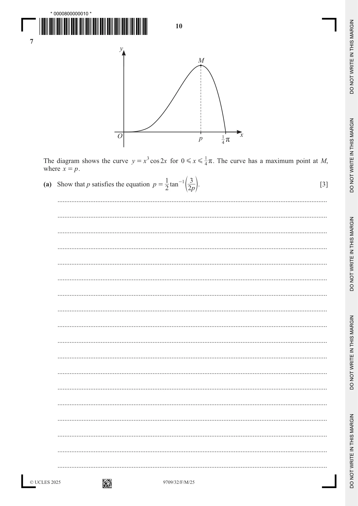 Cambridge A Level Mathematics 9709 2025 Feb/March Paper 3 · Variant 2 question paper, page 10 of 20